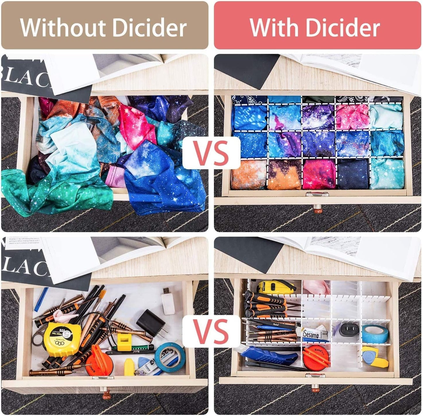 40Pcs Drawer Dividers, Adjustable Drawer Organizer for Socks, Underwear, Makeup
