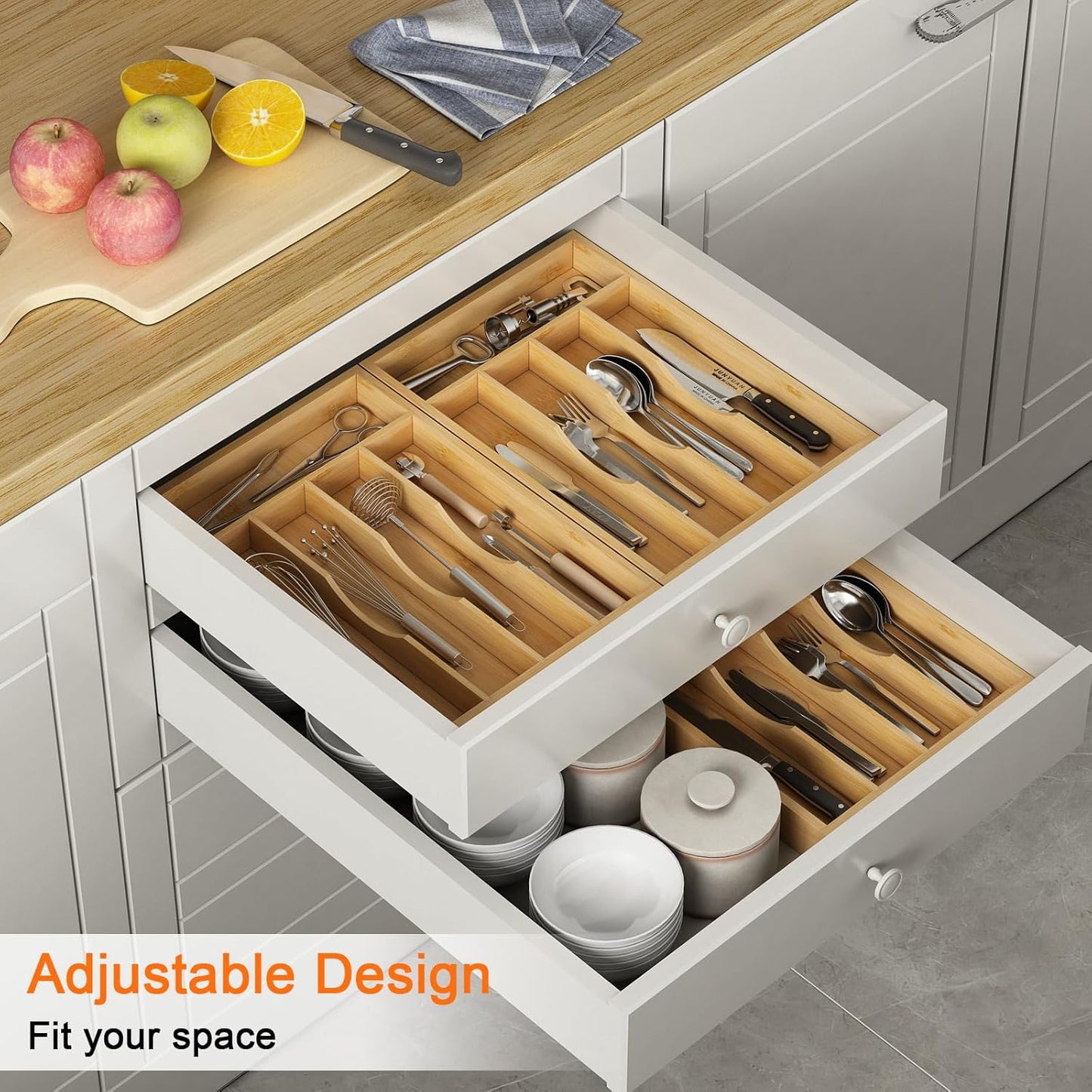 Bamboo Utensil Organizer for Kitchen Drawers