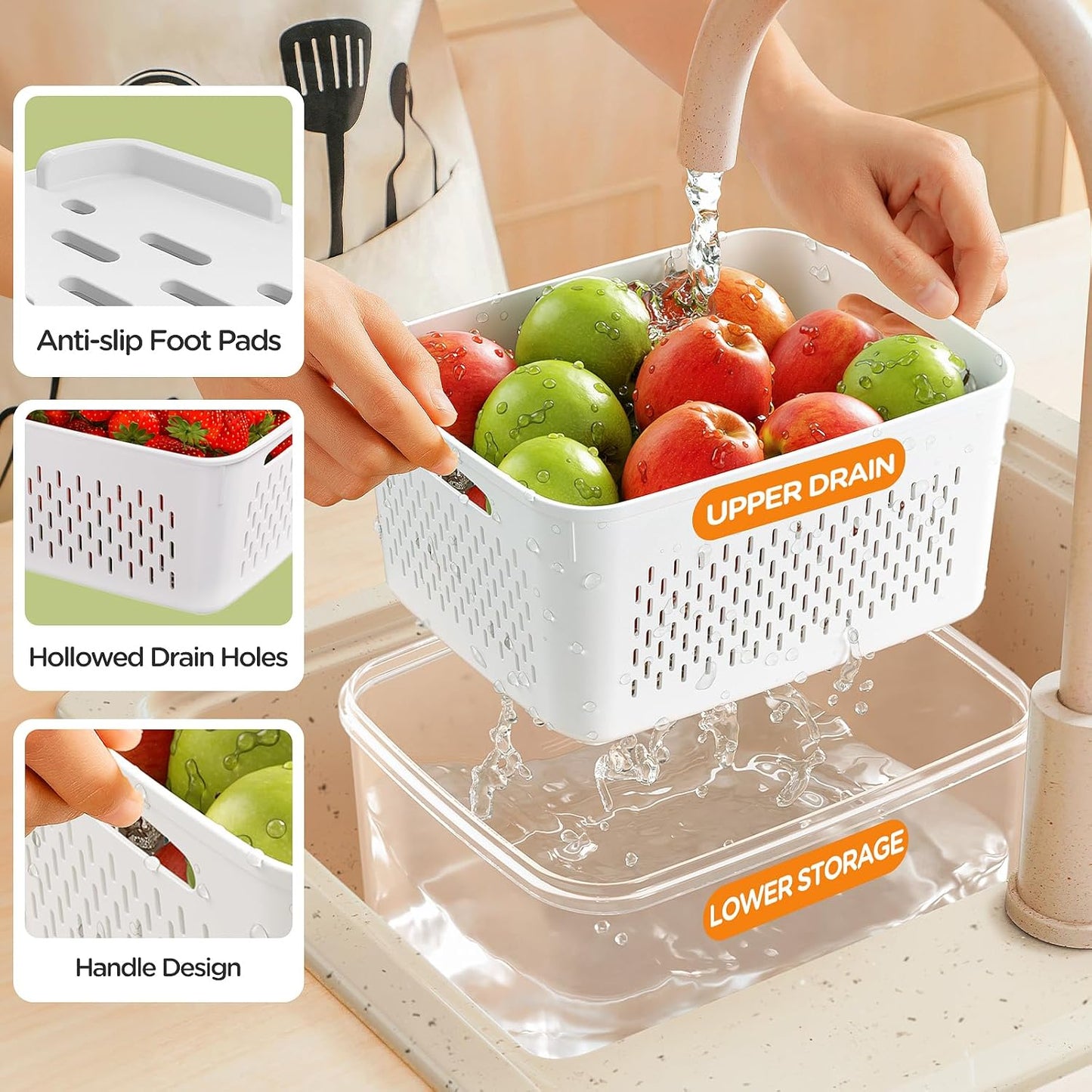 5-Pack Fruit Storage Containers for Fridge with Removable Colanders