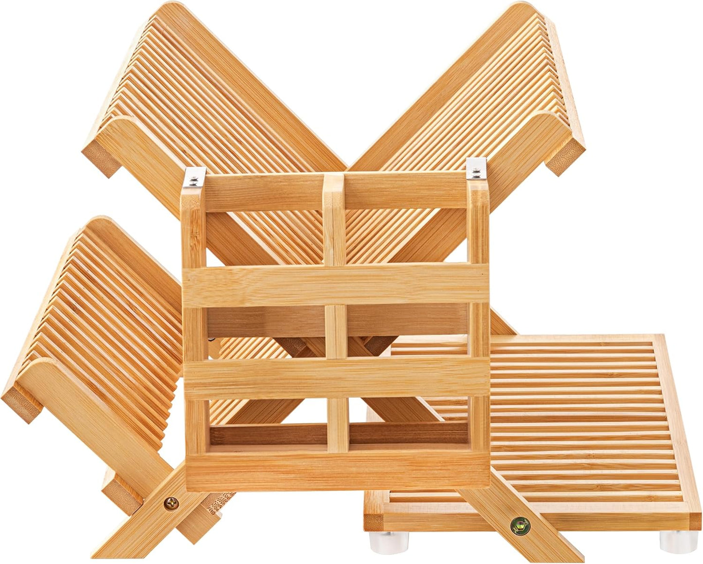 Bamboo Dish Drying Rack with Utensil Holder, 3 Tier Collapsible Dish Rack for Kitchen Counter