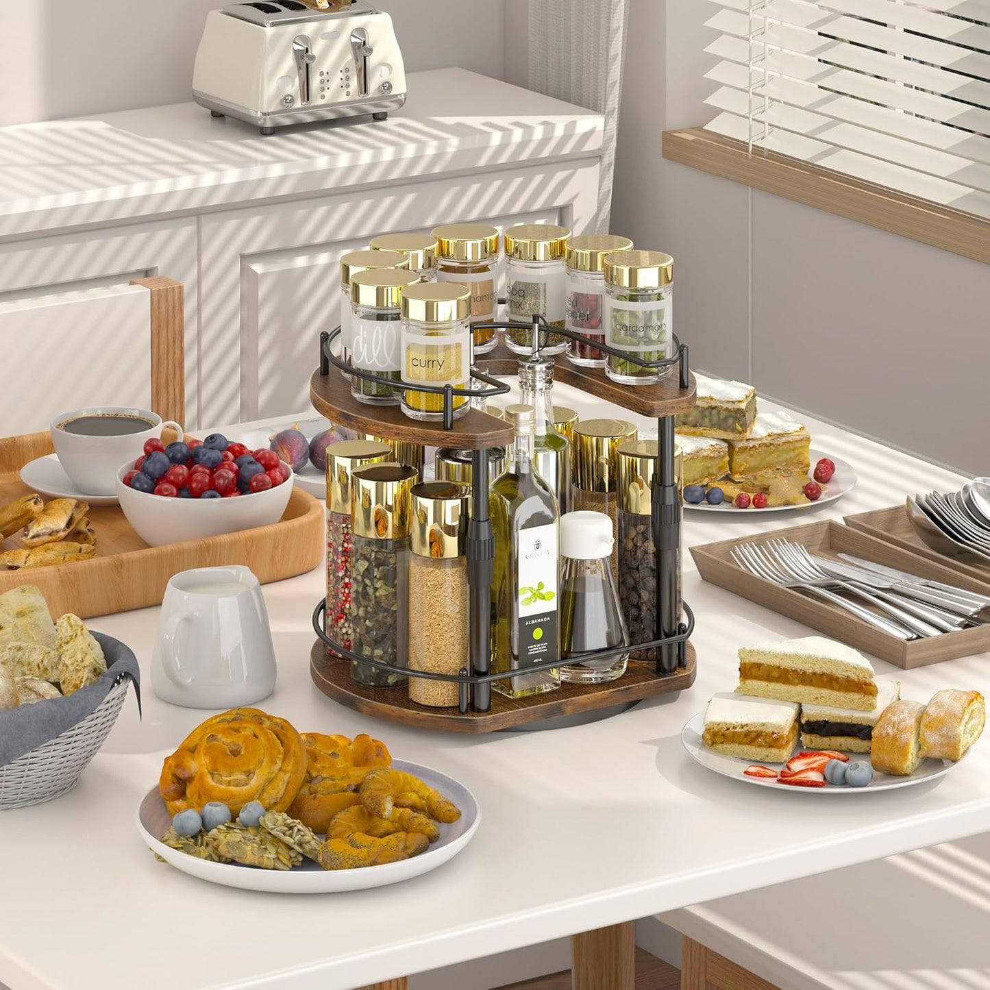 Lazy-Susan-Spice-Rack -Organizer For Cabinet With Adjustable Height