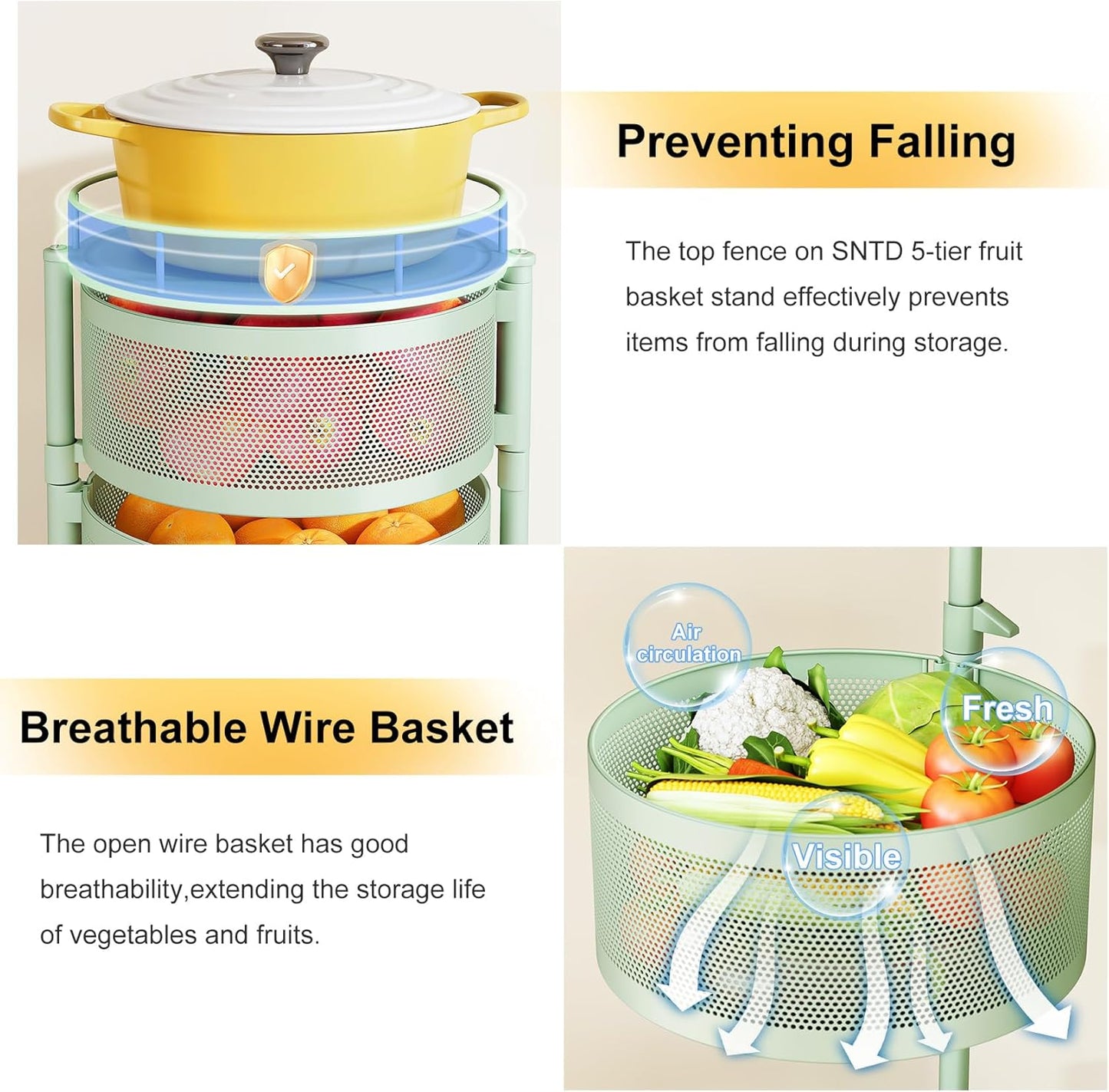 Fruit and Vegetable Basket Bowls for Kitchen with Metal Top Lid