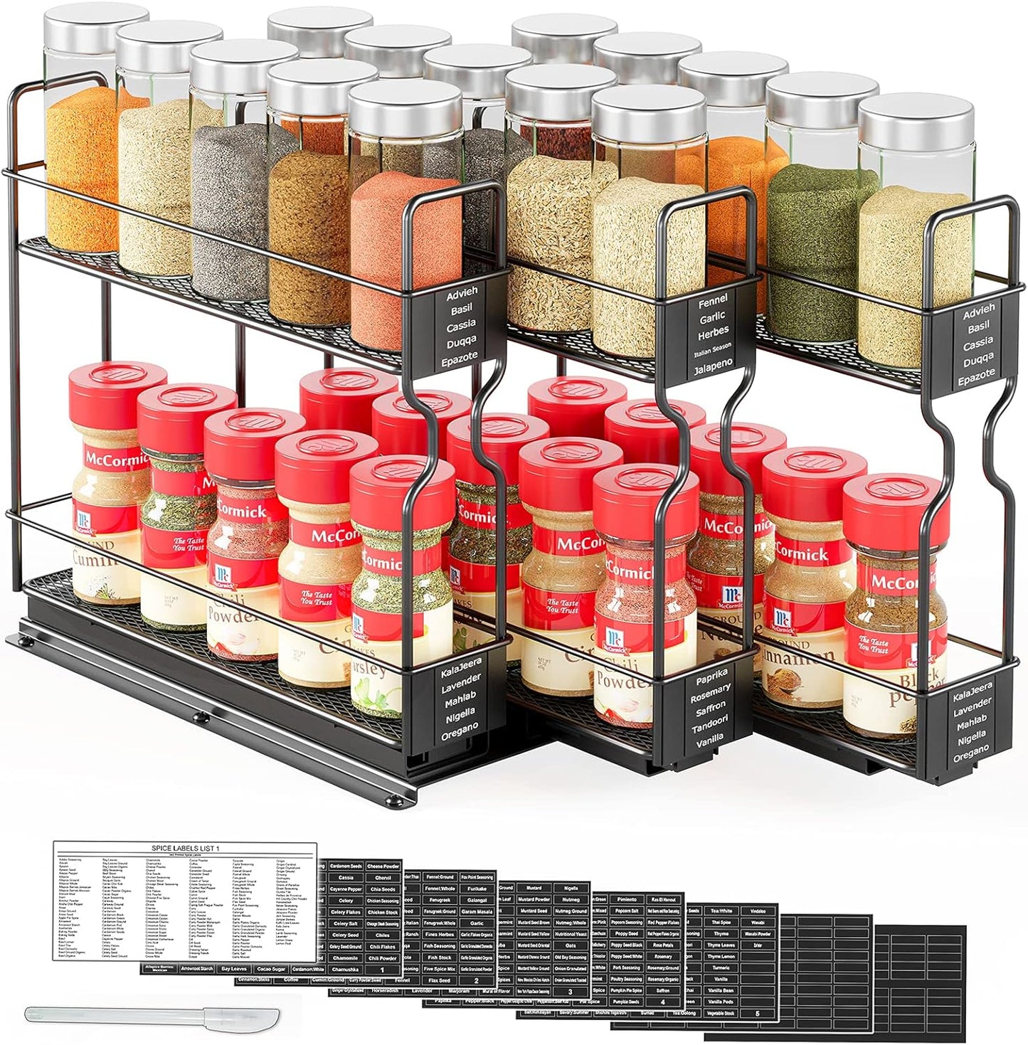 Pull Out Spice Rack Organizer for Cabinet, Heavy Duty Slide Out Seasoning Kitchen Organizer