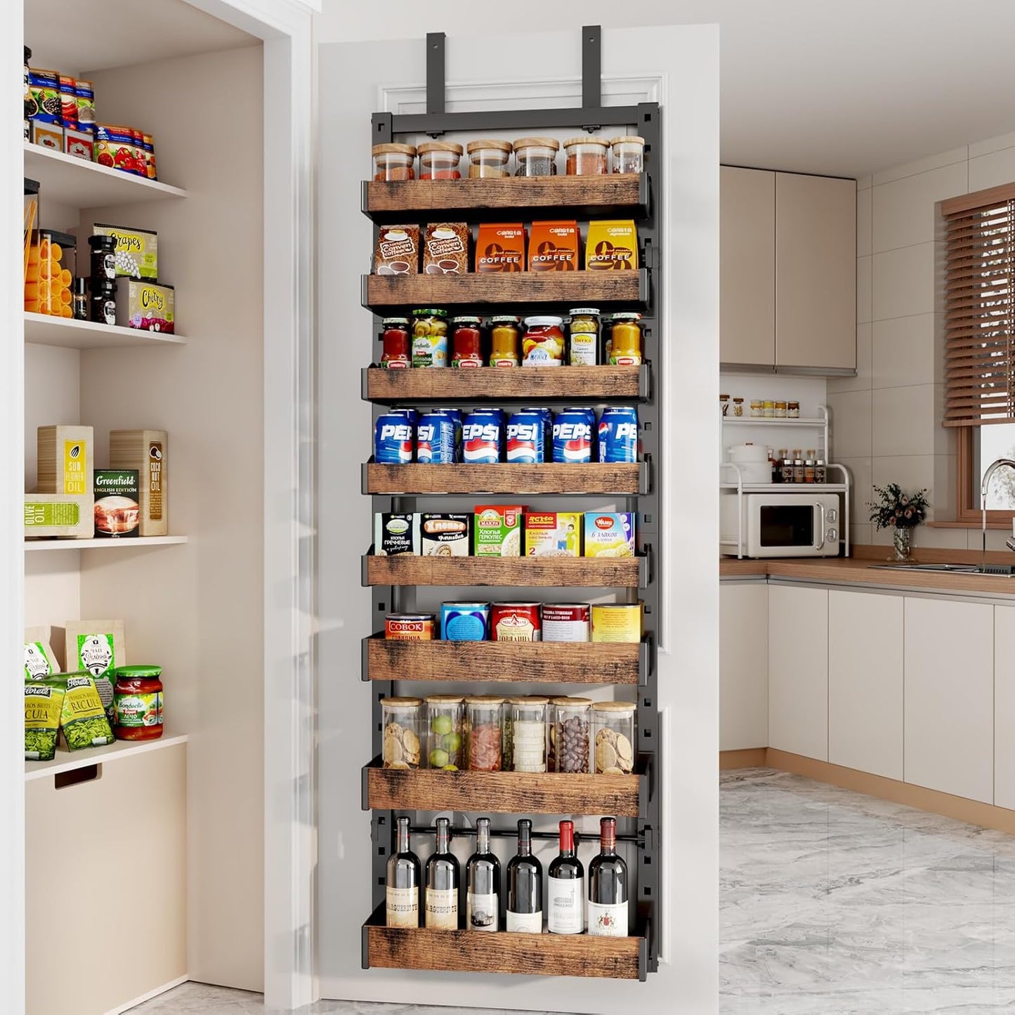 8-Tier Over The Door Pantry Organizer, Heavy-Duty Metal Wall Mount or Hanging Spice Rack