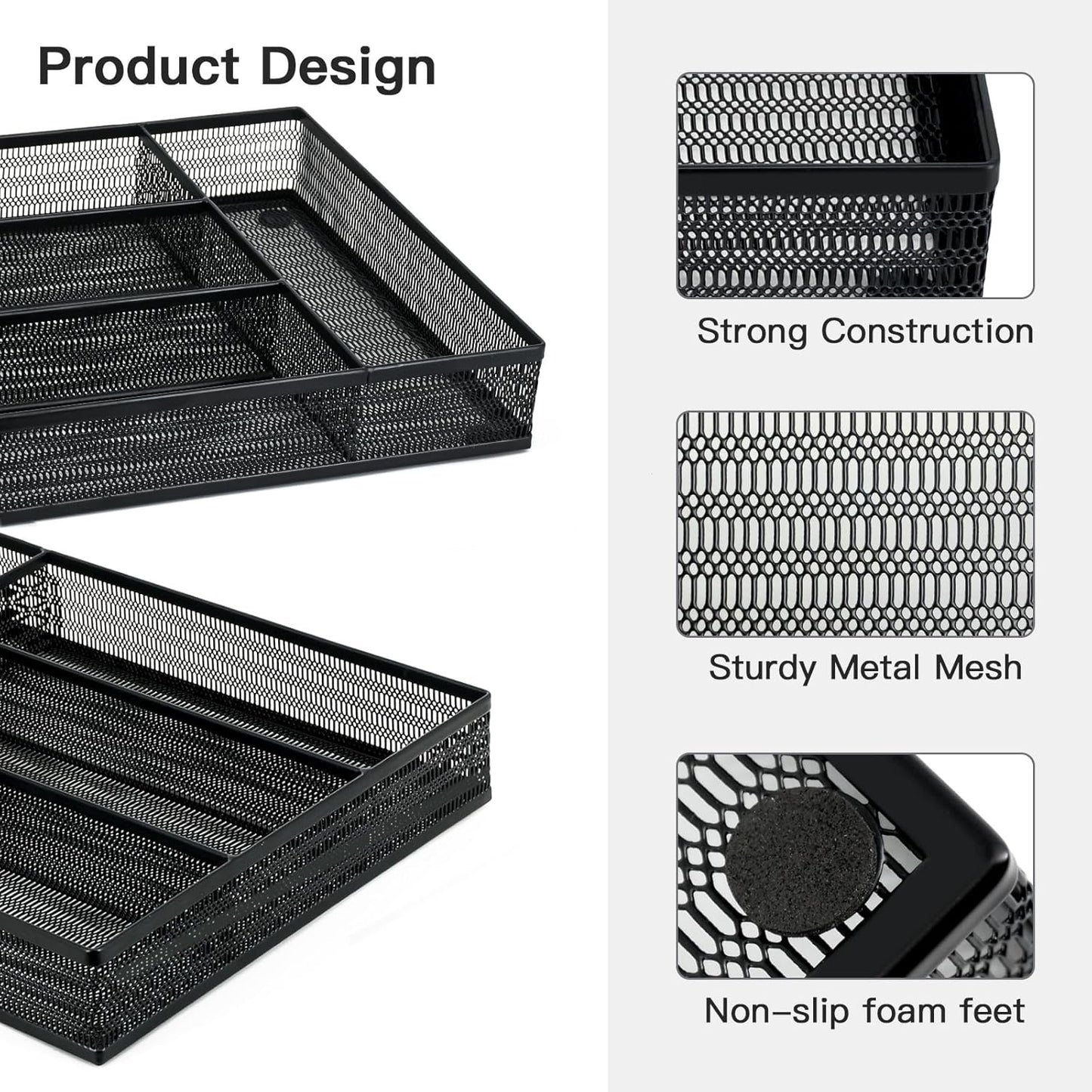 Drawer Organizer Set 6 Pack - 5-Compartment Silverware Organizer Tray + 5 Utensil Trays