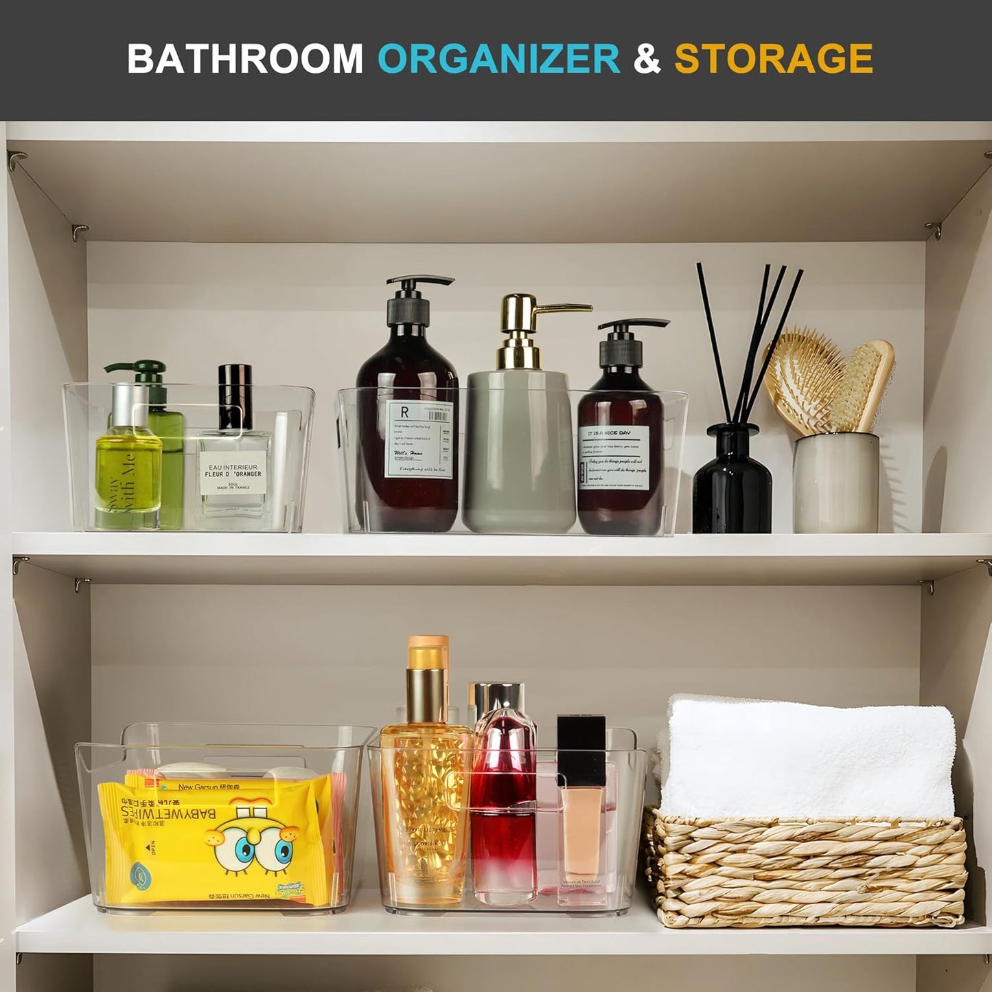 12 Pack Plastic Storage Bins, Clear Pantry Organizers and Storage