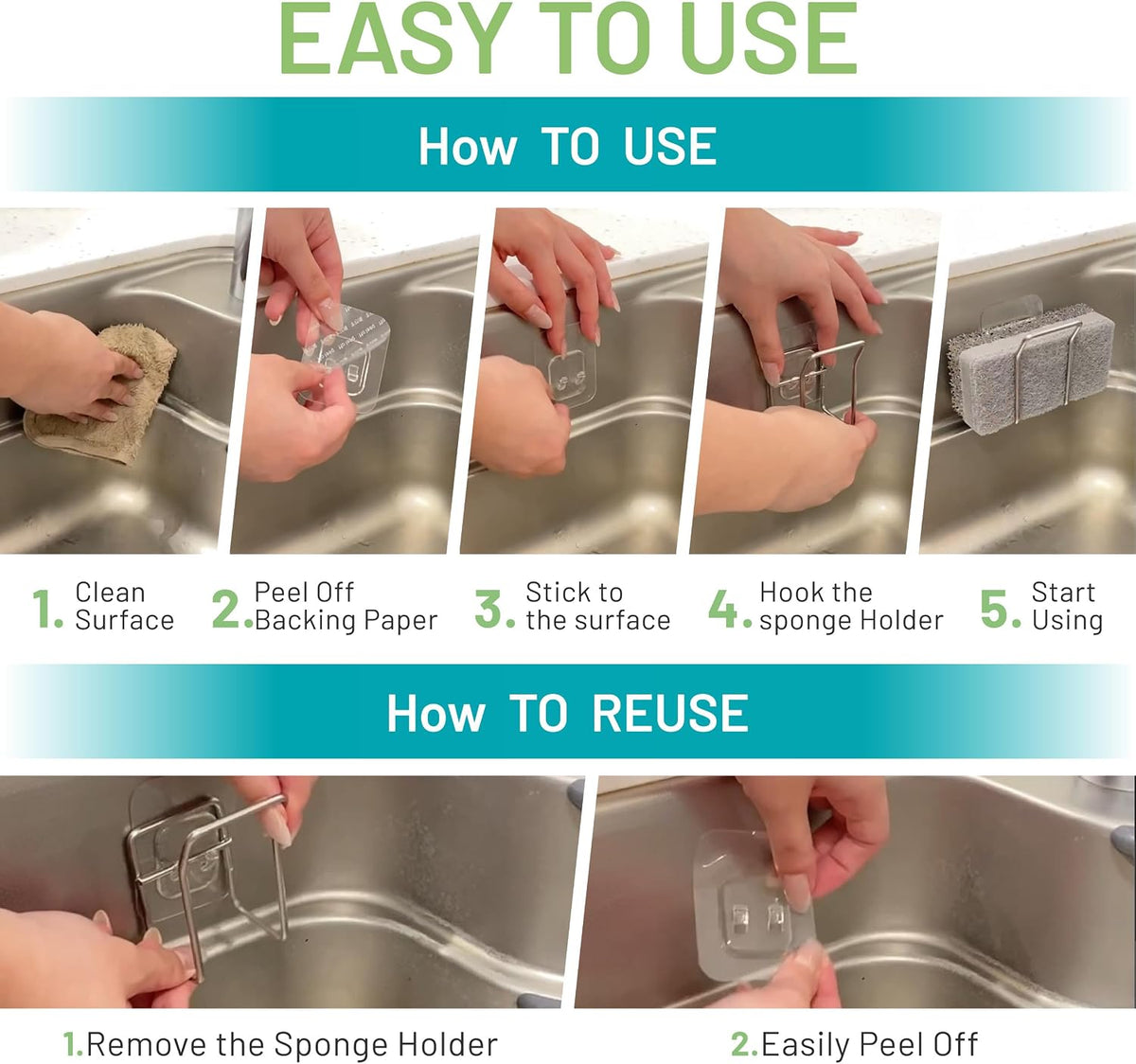 Hook LAB Reusable Sponge Holder for Kitchen Sink & Bathroom 