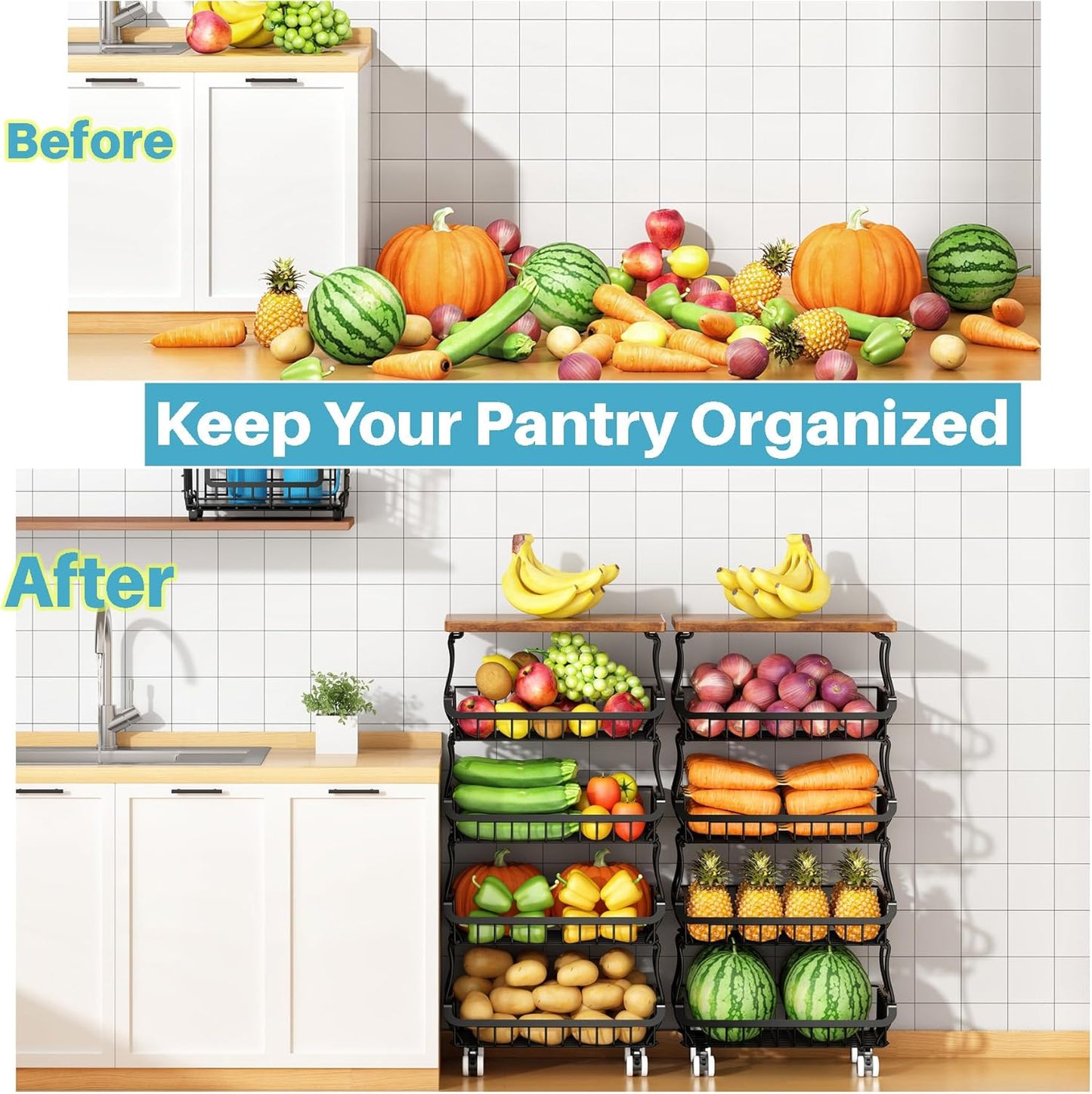 4 Tier Vegetable Fruit Basket for Kitchen