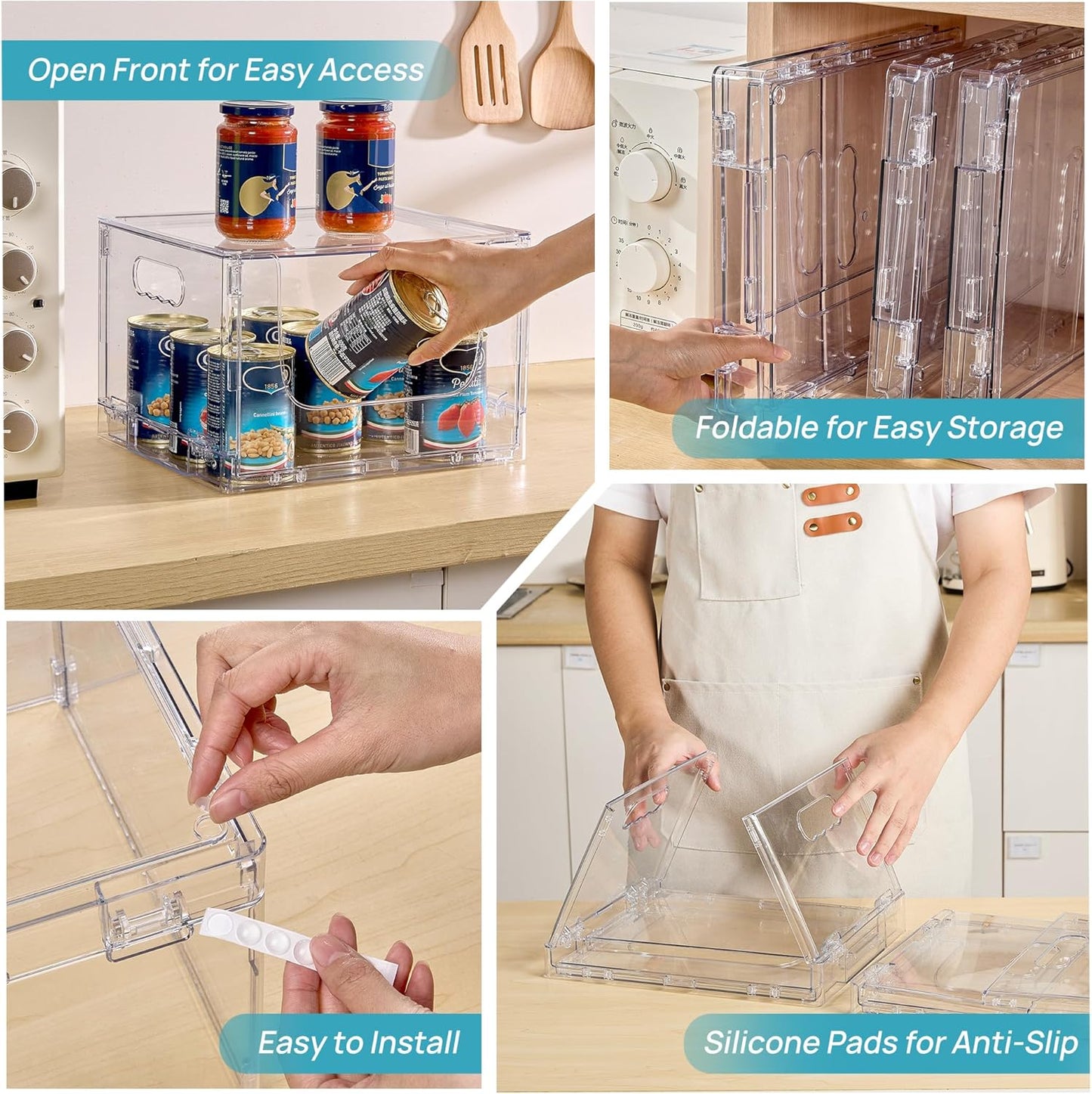 2 Pack Large Foldable Open Front Storage Bins with Lids for Potato and Onion