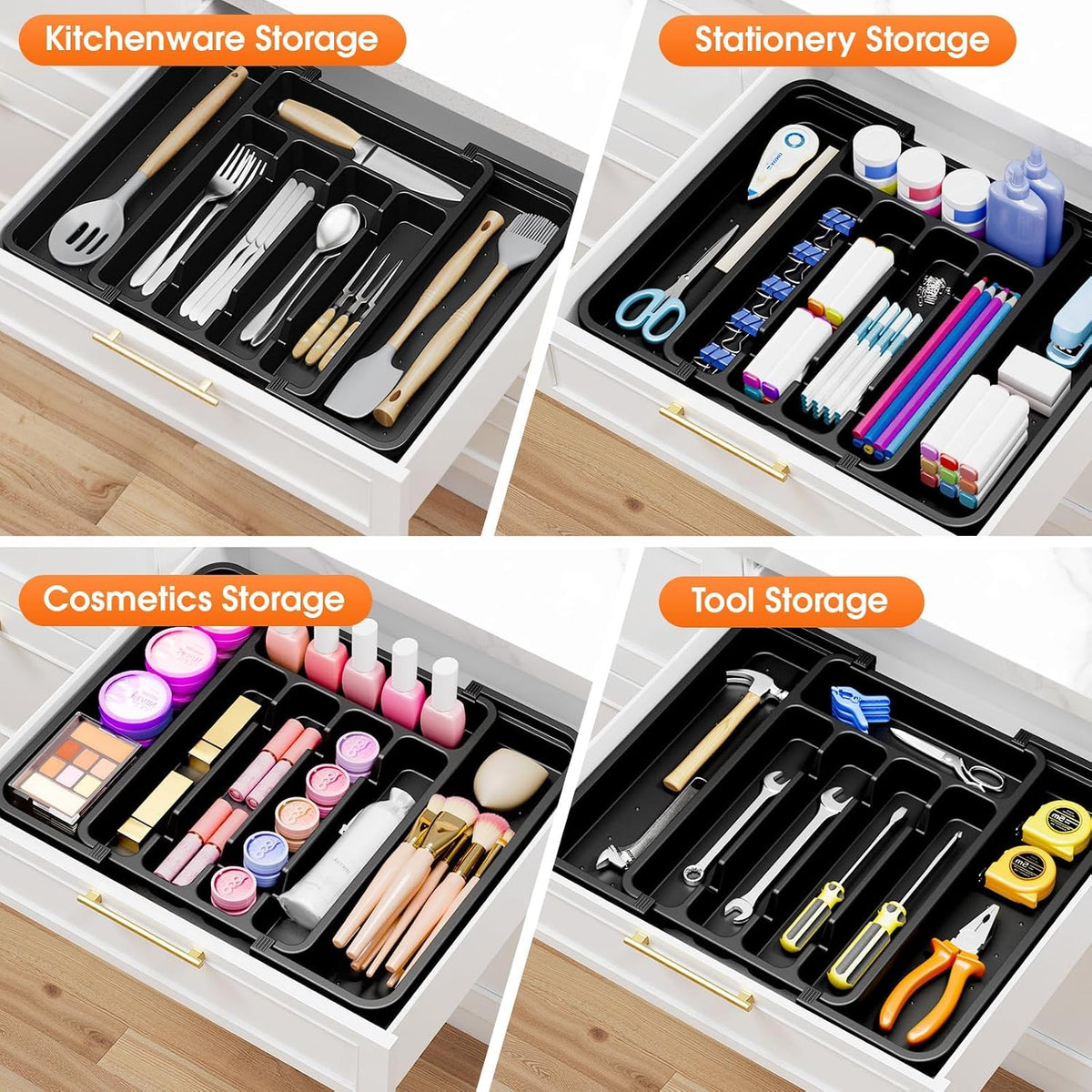 SpaceHacks Silverware Organizer，Adjustable & Expandable Draw