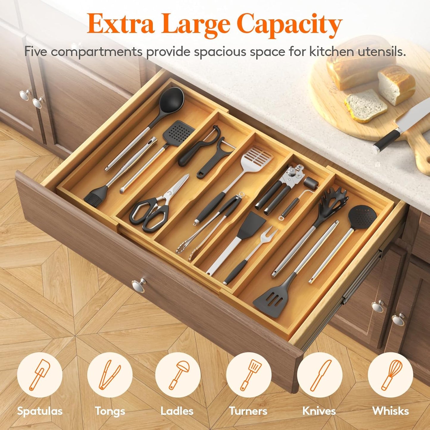 Utensil Organizer for Kitchen Drawer, Expandable Cooking Utensil Tray