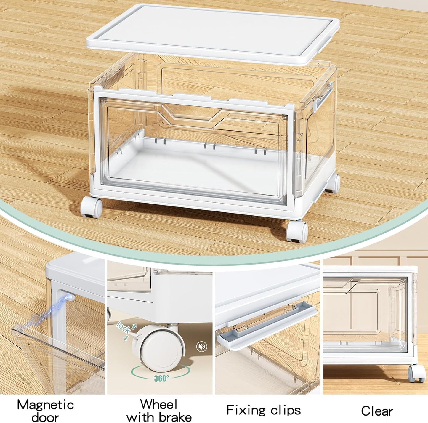 Clear Storage Bins with Lids - 4 Tier Plastic Bins with Wheels, Stackable Storage Bin