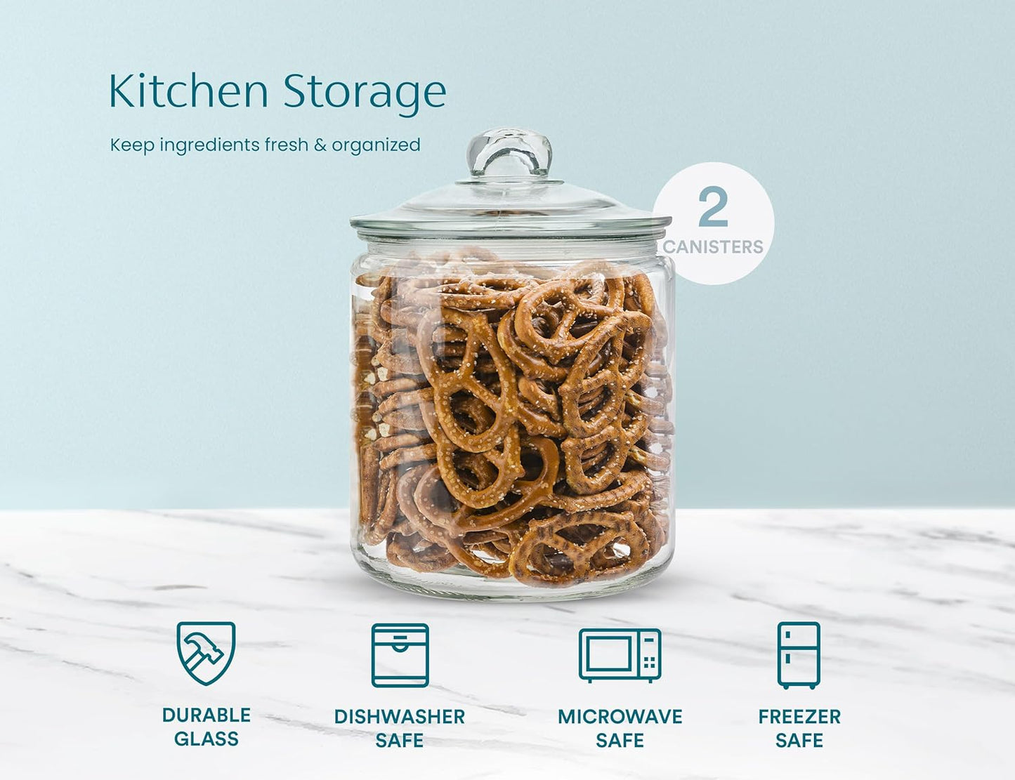 Glass Kitchen Jars, Food & Cookie Storage Containers for Pantry, Bathroom Apothecary Canisters