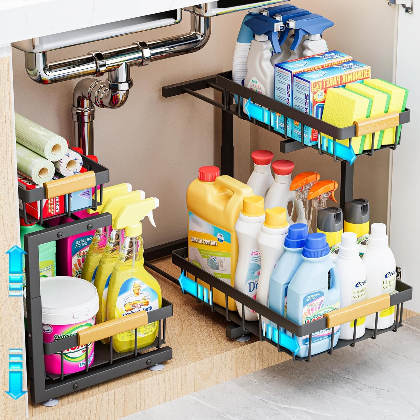 Under Sink Organizer, 2 Pack 2 Tier Expandable Height (13.2"