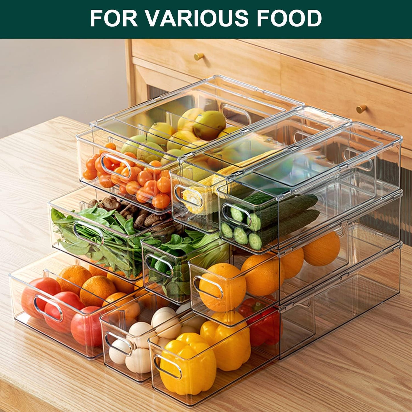 Refrigerator Organizer Bin with Pull-out Drawer, Large Fridge Organizer and Storage Clear