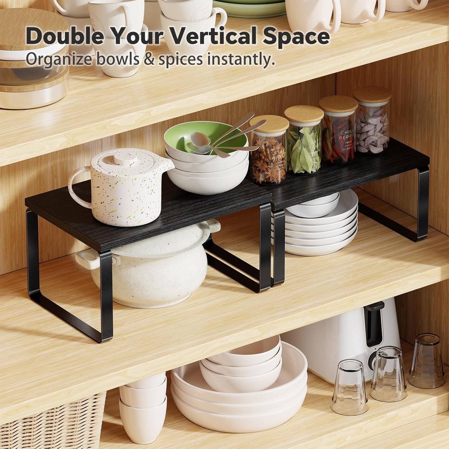 Cabinet Organizer Shelf, Set of 2 Stackable Kitchen Counter Shelves