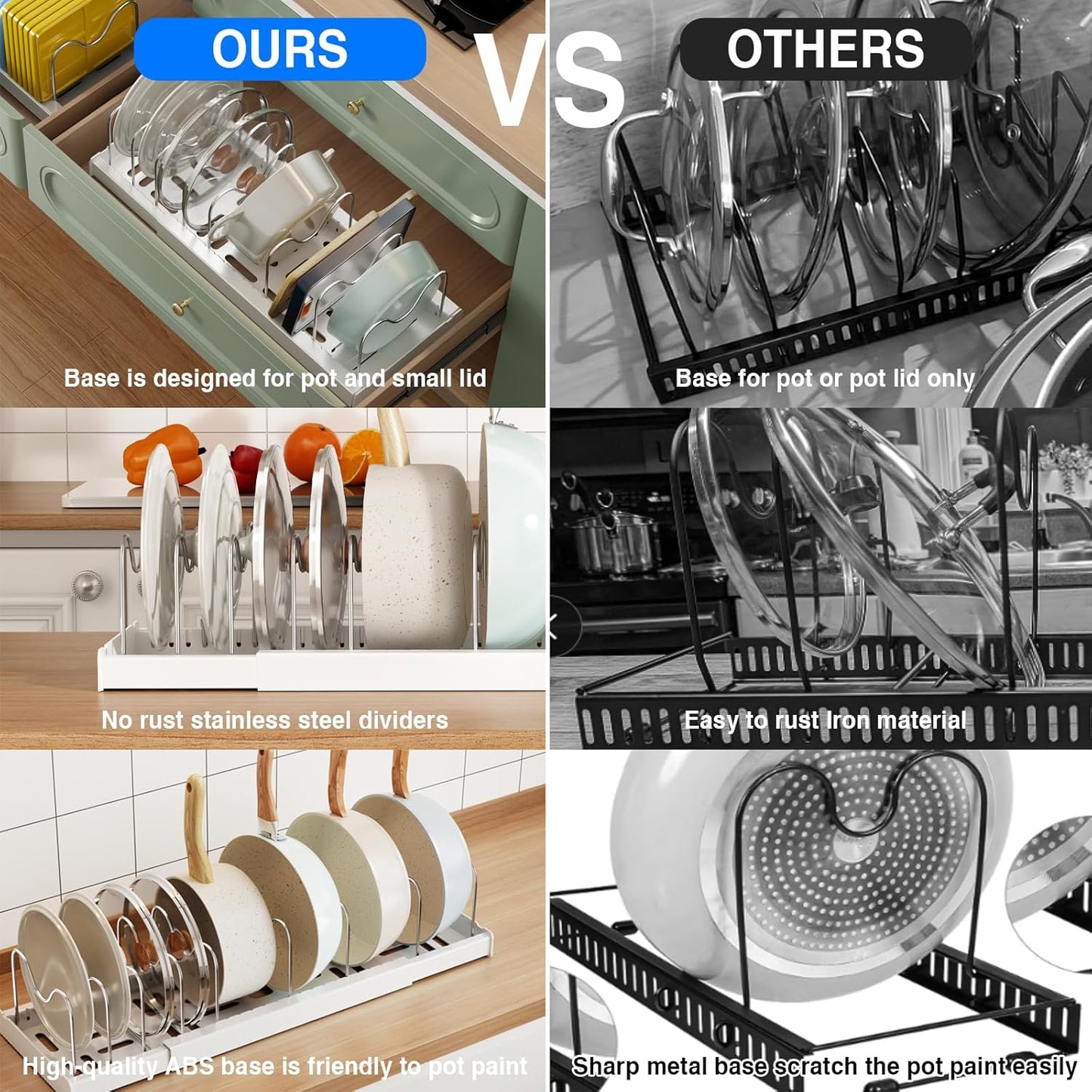 2 Pack Pots and Pans Organizer Under Cabinet