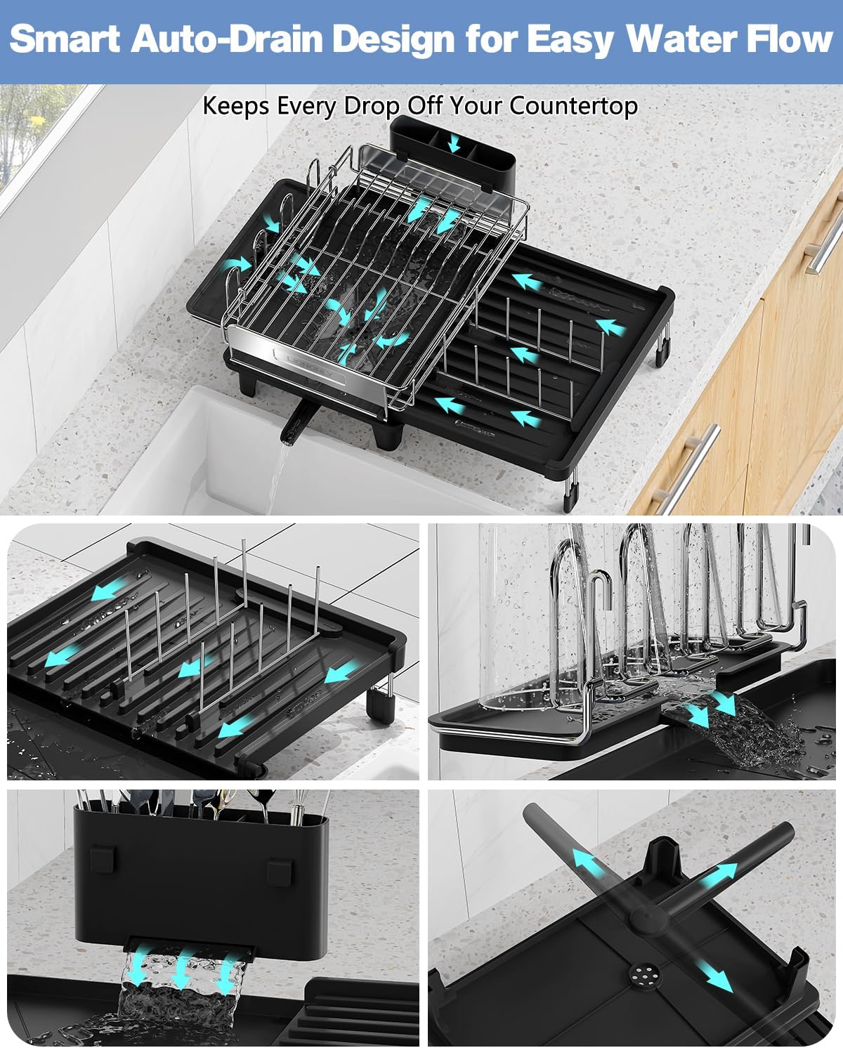 Expandable Dish Drying Rack, Dish Racks for Kitchen Counter, Stainless Steel 304