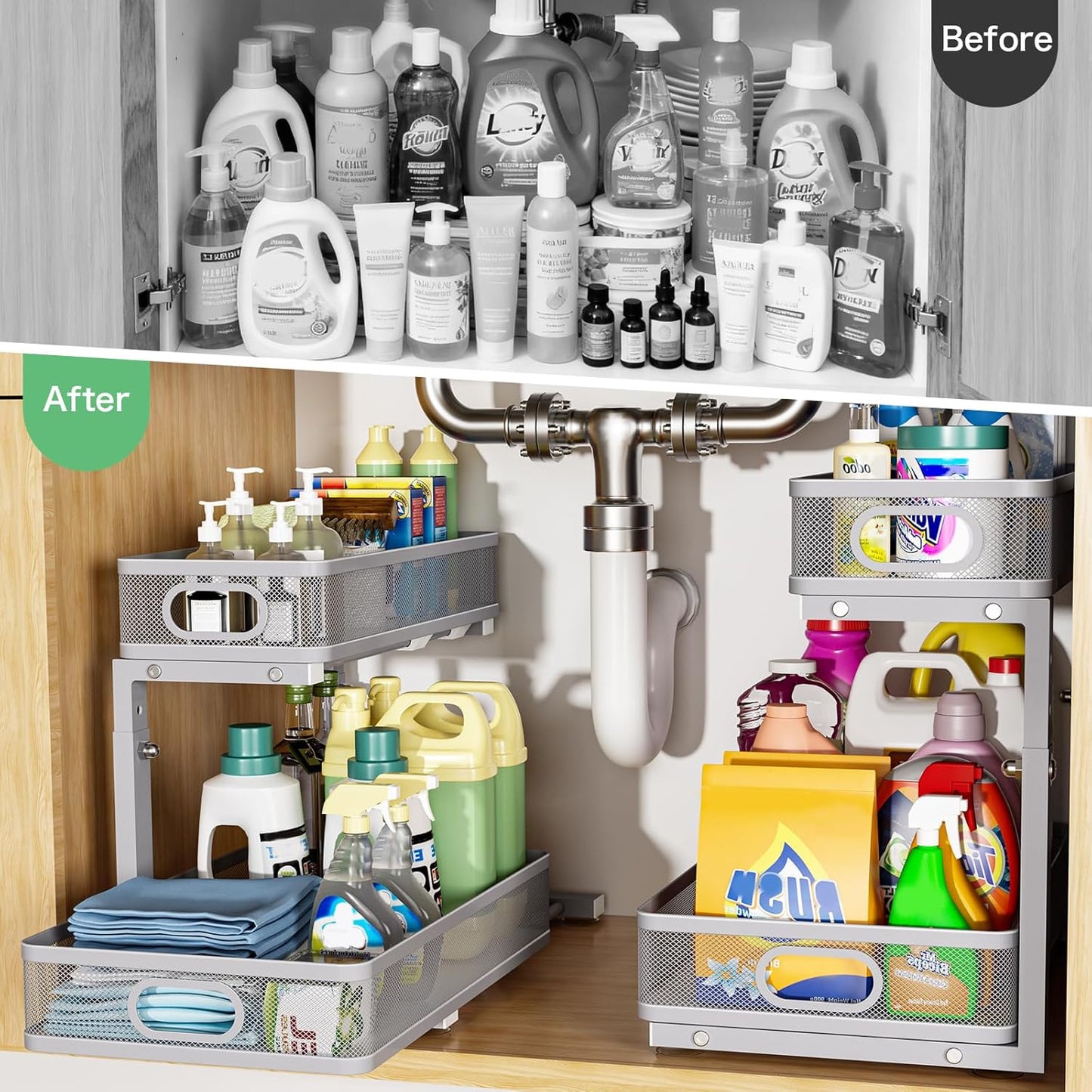 Under Sink Organizer, High Adjustable 2 Tier Under Sink Organizers and Storage