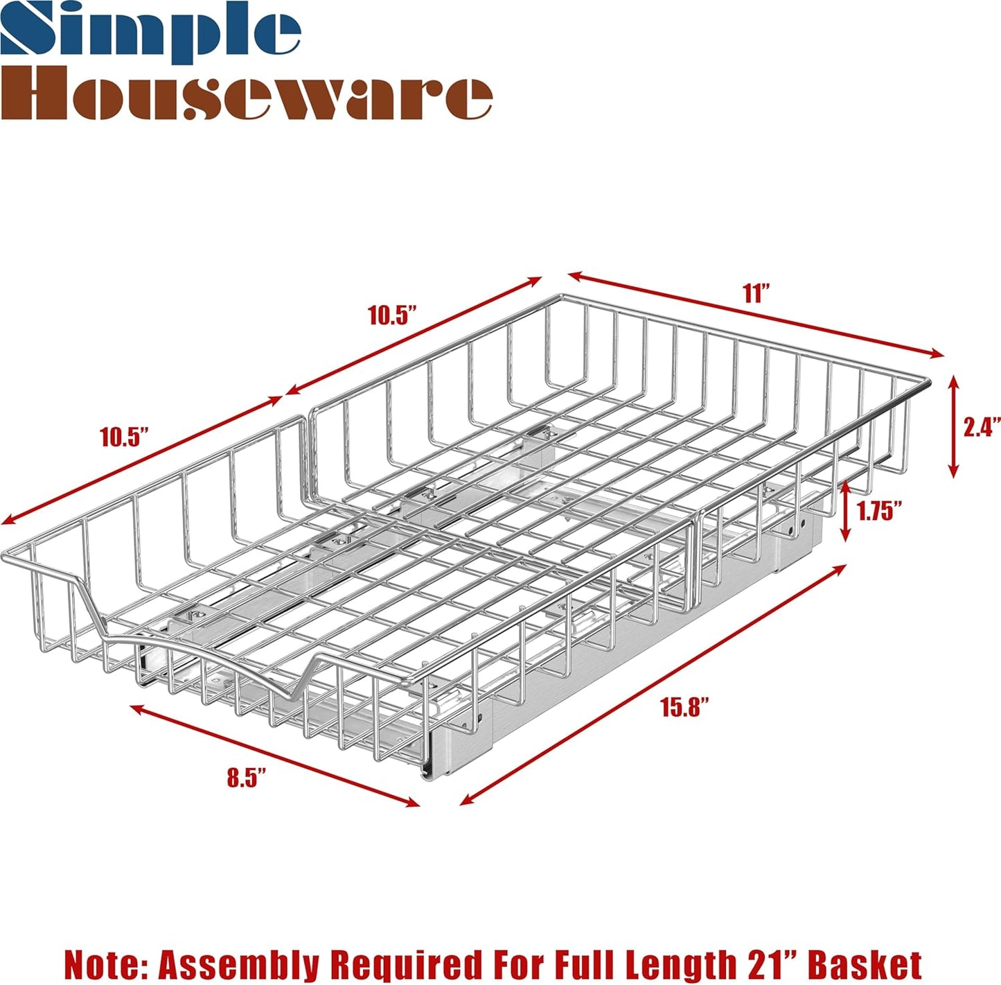 Under Cabinet Pull Out Sliding Shelf Drawer Organizer, 21" D x 11" W