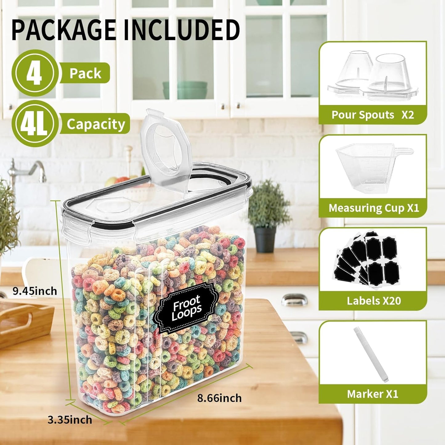 4PCS Cereal Containers Storage [4L/135.2 oz]