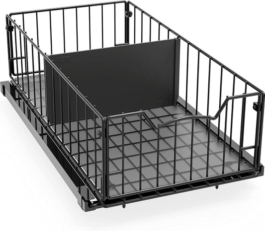 Pull-Out Cabinet Sliding Basket Organizer, 17.2" D x 9.7" W x 5" H – Black