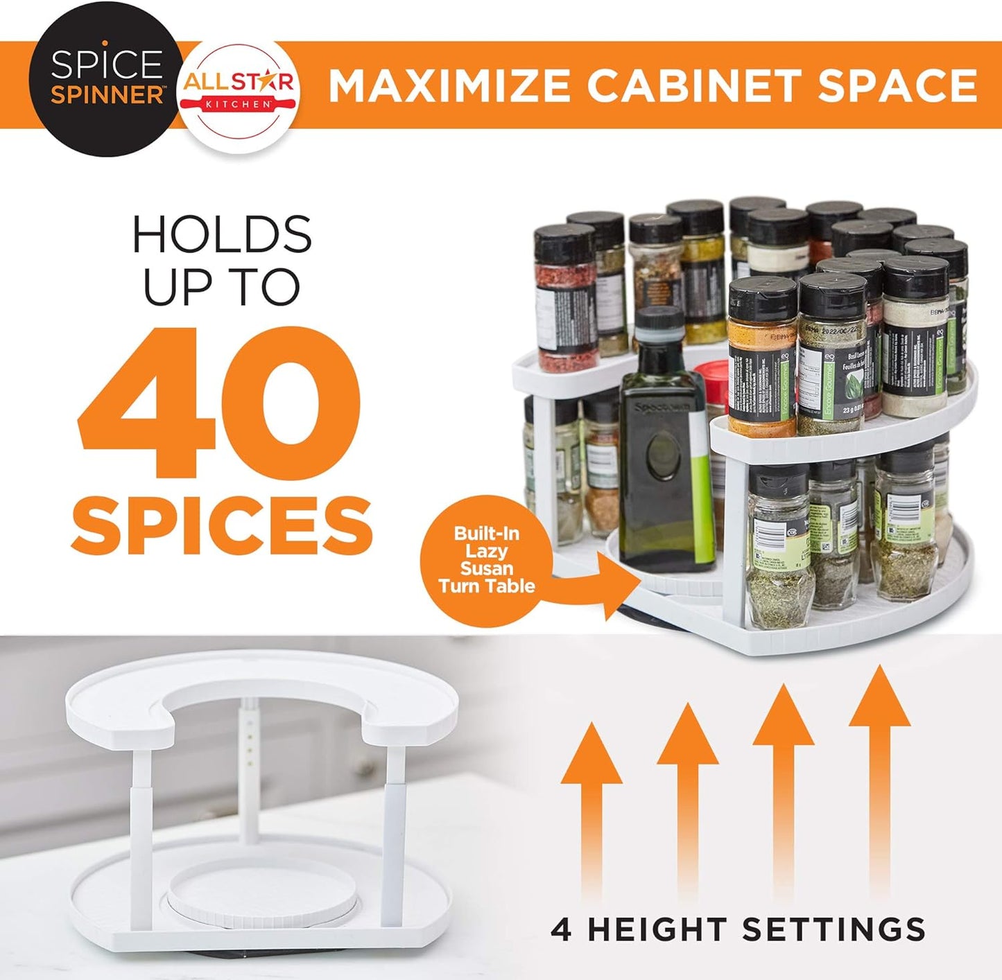 Spice Spinner Two-Tiered Spice Organizer & Holder That Saves Space, Keeps Everything Neat