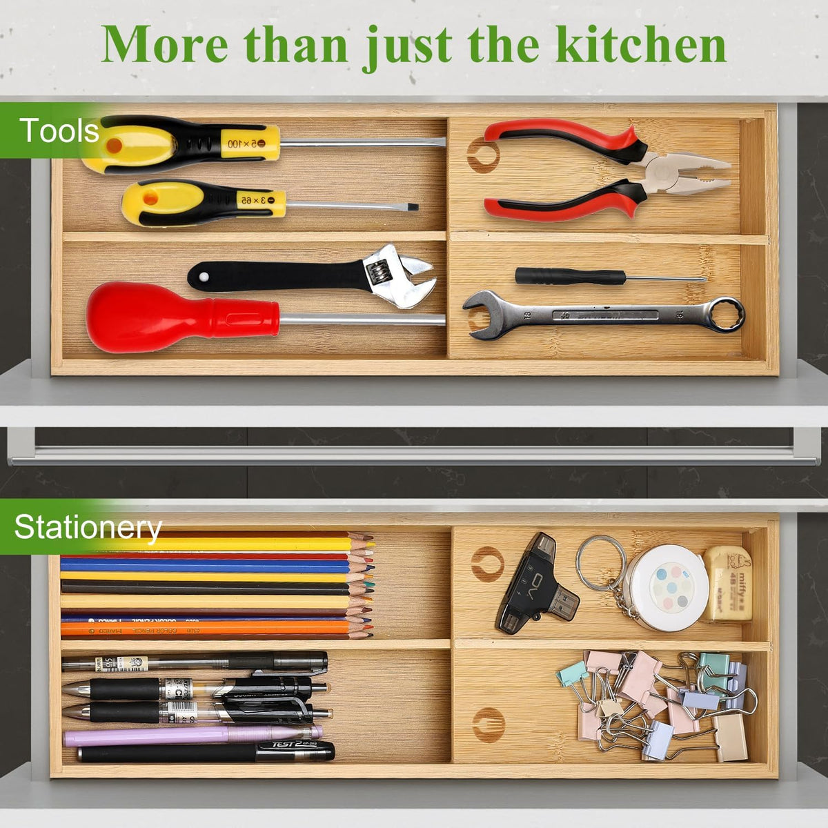 Small Bamboo Skinny Silverware Drawer Organizer Narrow Utens
