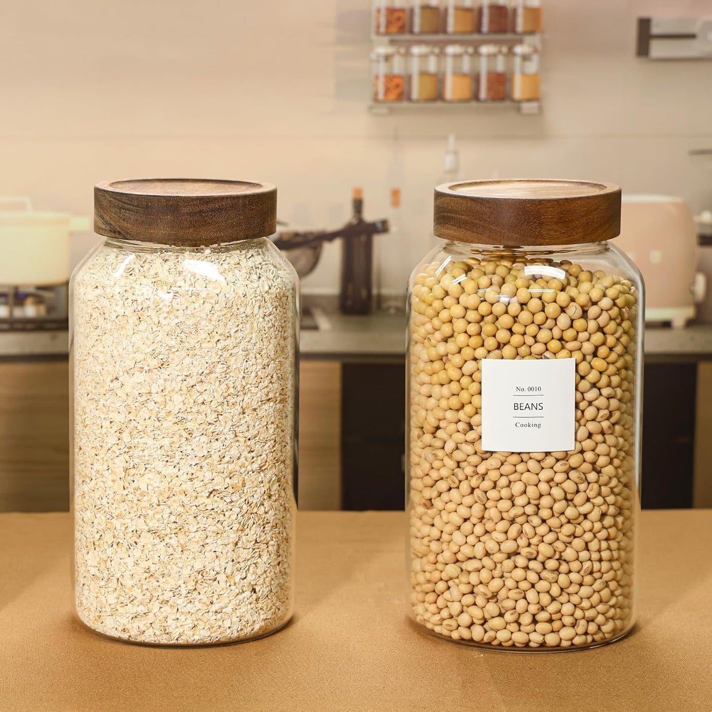88oz Large Glass Jars with Airtight Acacia Wood Lids, Set of 3 Food Storage Containers for Flour