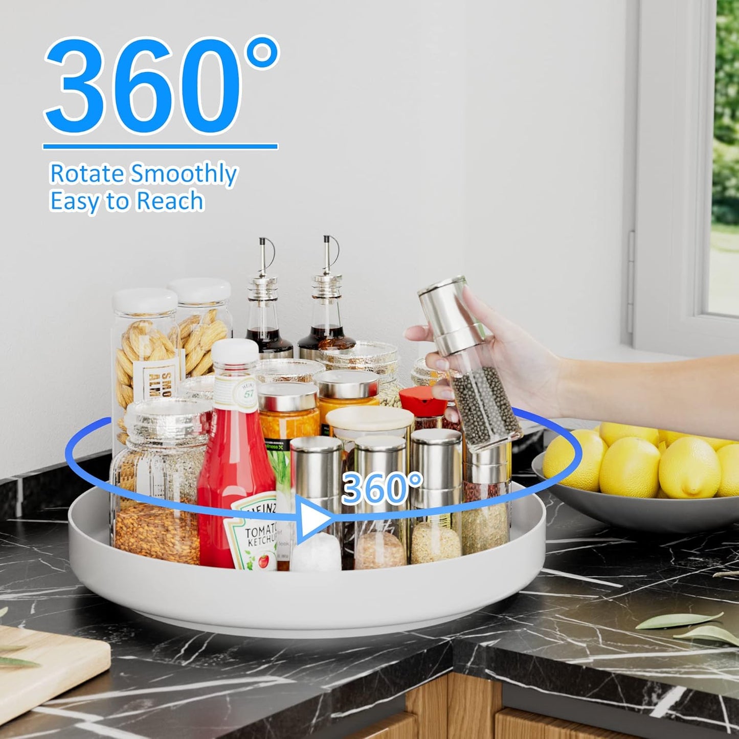 Lazy Susan Cabinet Organizer - 13 inch Metal Turntable Lazy Susan for Kitchen Spice Rack Pantry Cupboard Bathroom Countertop Refrigerator Table Storage, White