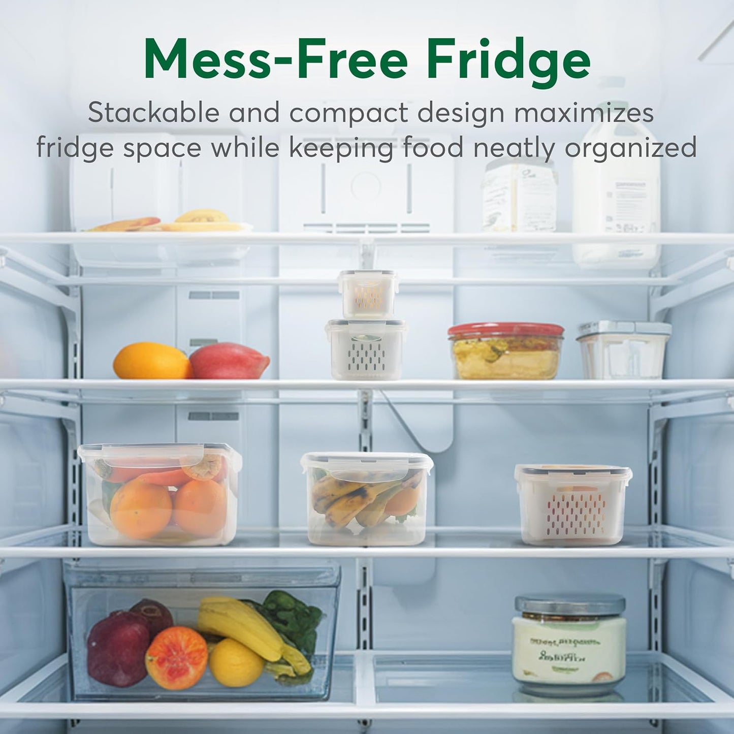 5 Set Fruit Storage Containers for Fridge with Colanders Dishwasher Safe