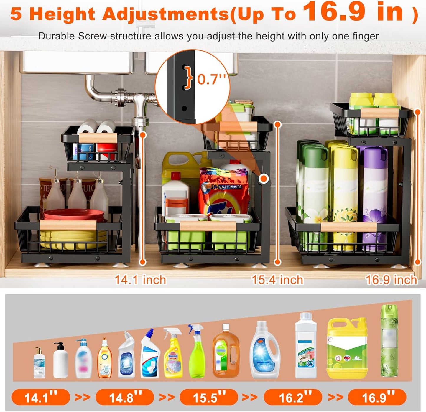 Under Sink Organizer, 2 Pack 2 Tier Under Sink Organizers and Storage