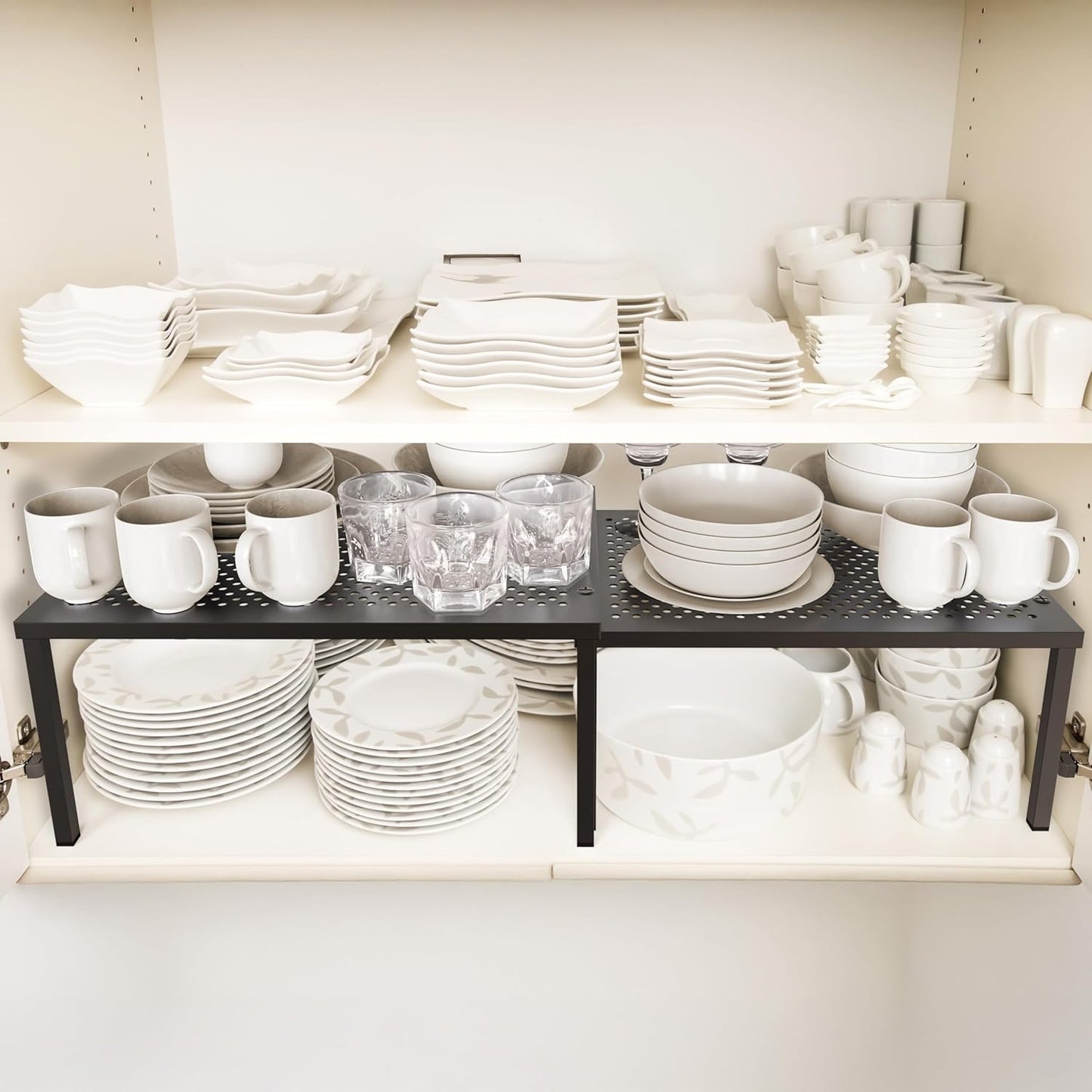Expandable Stackable Cabinet and Counter Shelf Organizer with Steel Surface