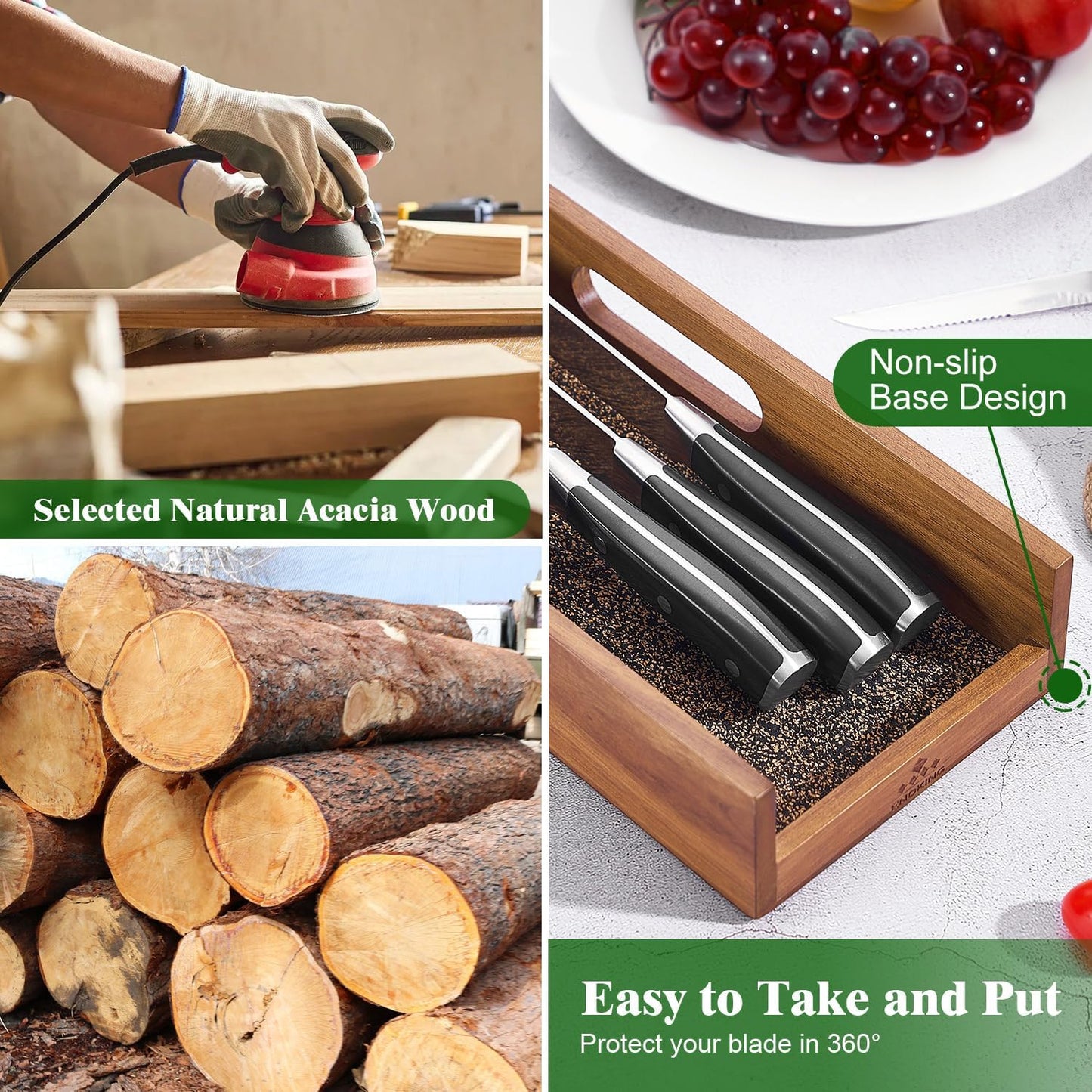 Knife Drawer Organizer Insert, In Drawer Knife Block