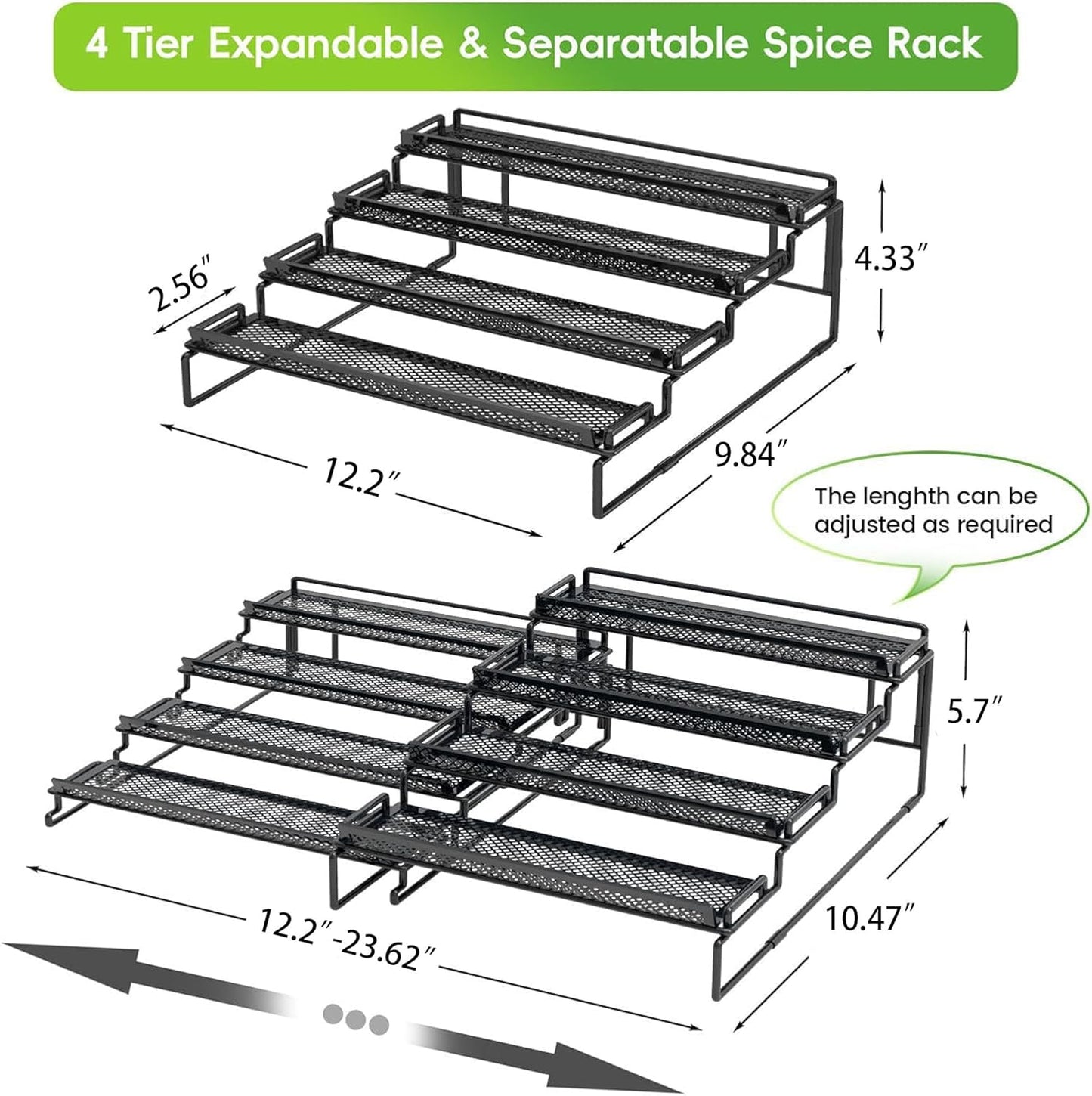 4 Tier Adjustable Spice Rack Organizer for Cabinet