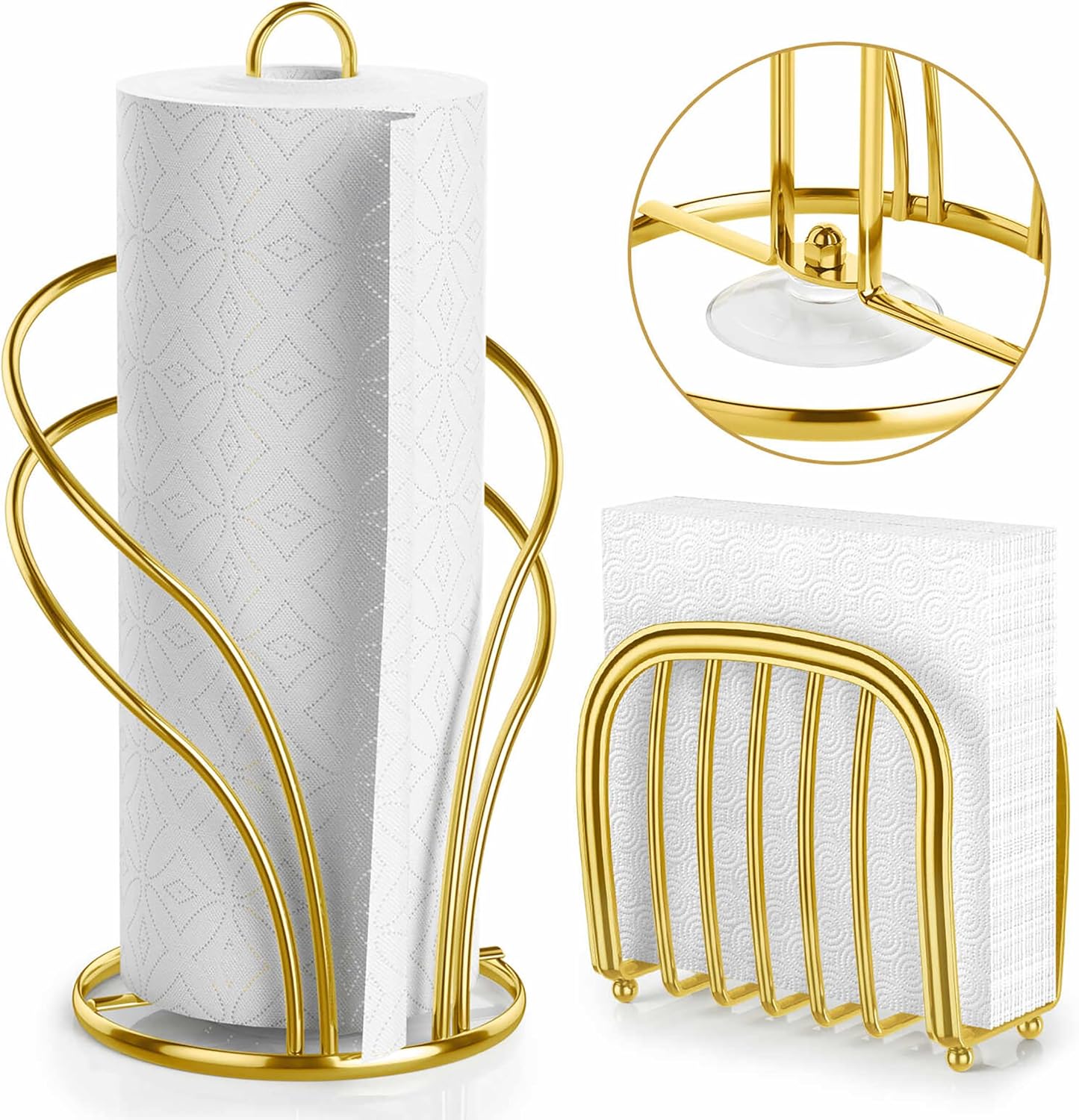 Paper Towel Holder Countertop, Stainless Steel Paper Towel Roll Holder and Paper Napkinholder Set