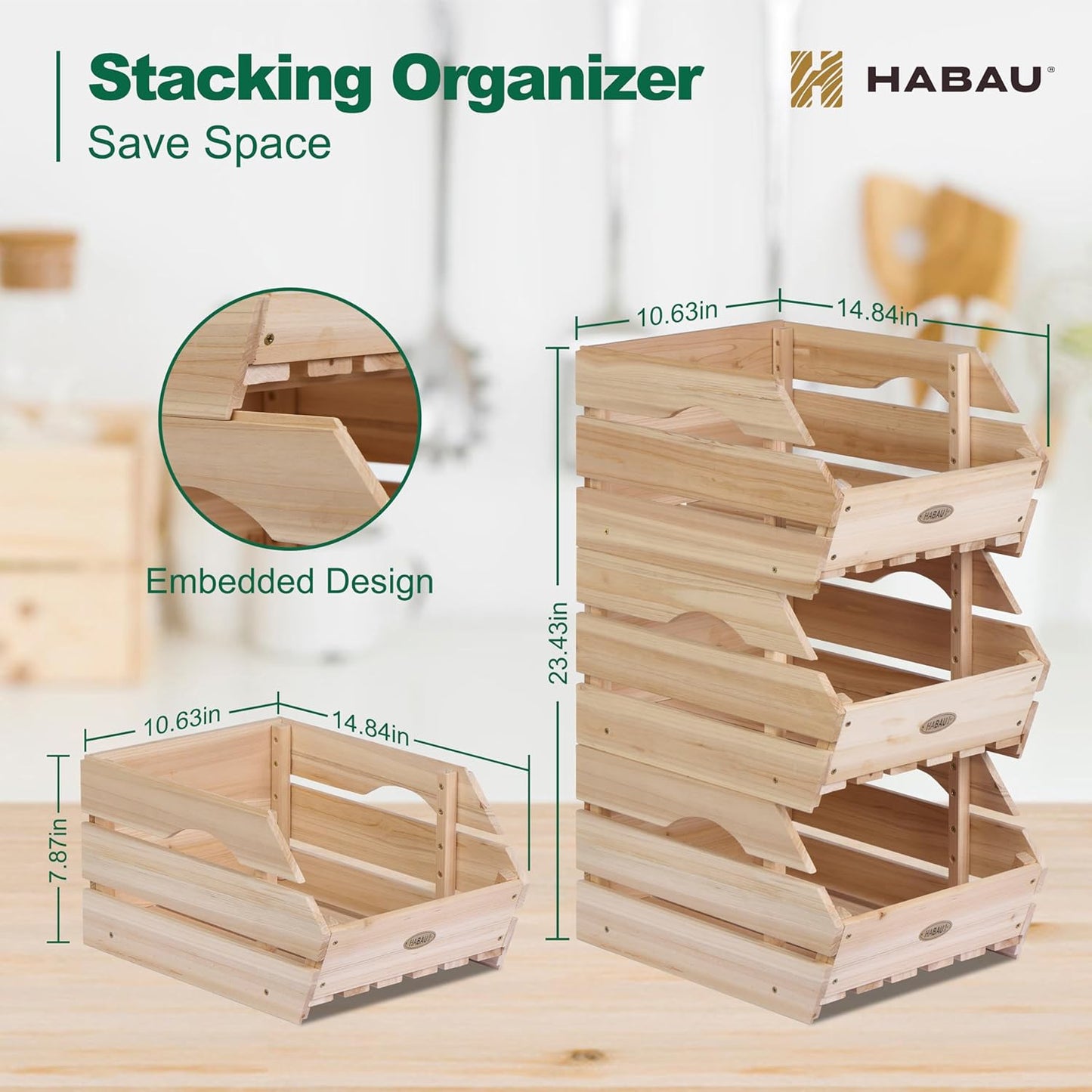 Wood Potato Onion Storage Bins - Wooden Stackable Produce Basket