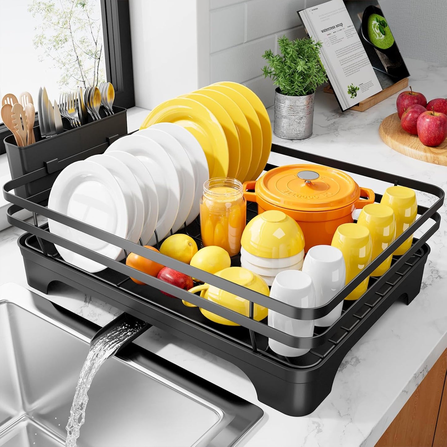 Dish Drying Rack - Multi-Functional Dish Rack for Kitchen Counter with Cutlery Holder