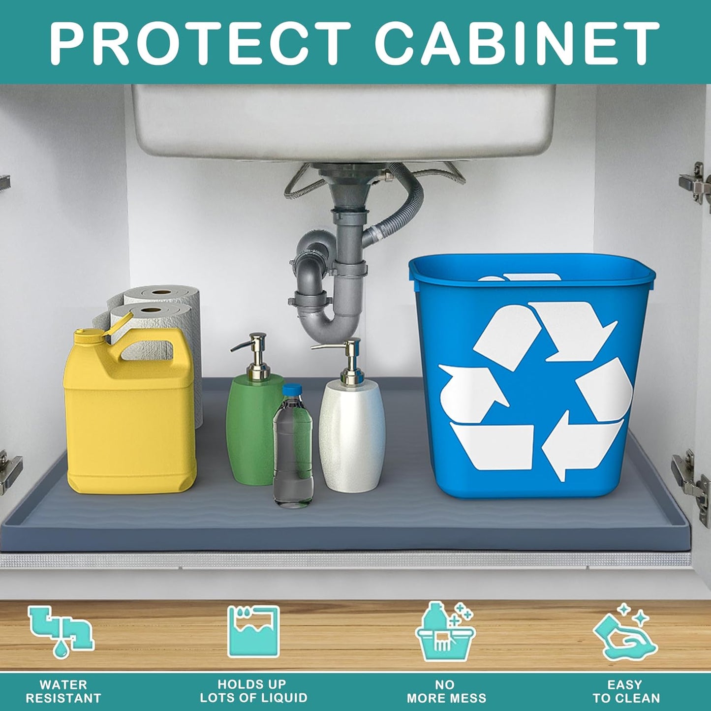 Waterproof Silicone Under Sink Mat 31'' x 22'' Shelf Liner for Kitchen and Bathroom