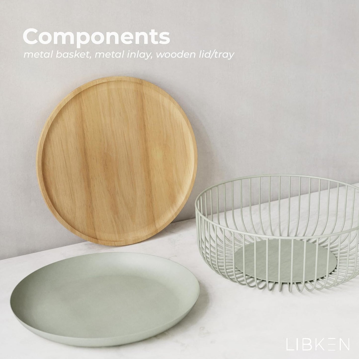 Fruit Basket with Wooden Bamboo Lid- Fruit Bowl For Kitchen Counter