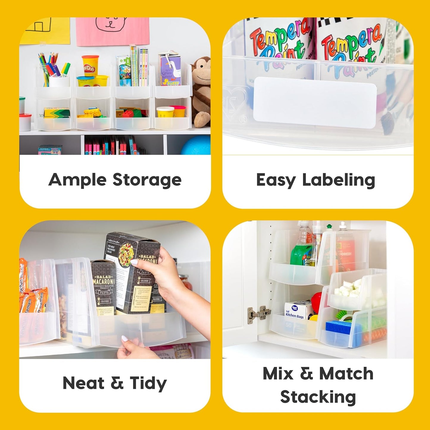 Clear Plastic Stackable Storage Bins, Large- 8 Pack