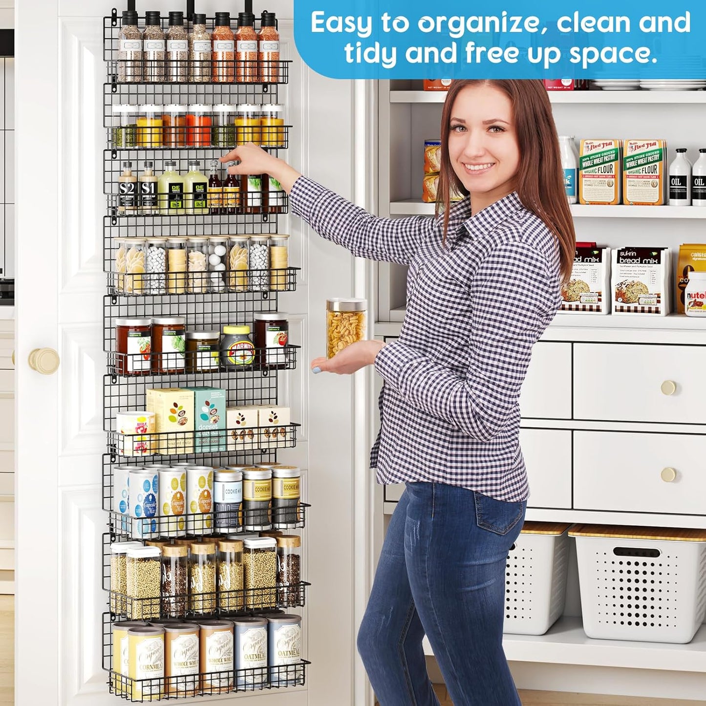 9-Tier Spice Rack Organizer with Door Hook, Wall Mount