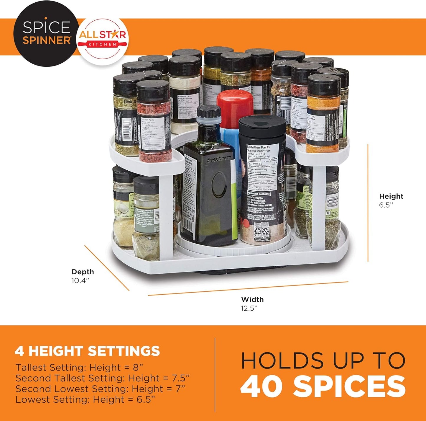 Spice Spinner Two-Tiered Spice Organizer & Holder That Saves Space, Keeps Everything Neat