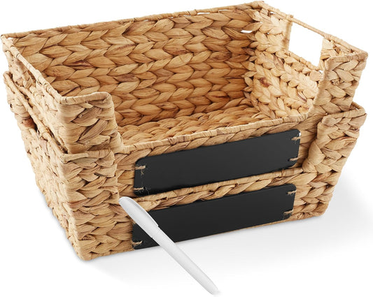 Casafield Set of 2 Water Hyacinth Pantry Baskets with Handle