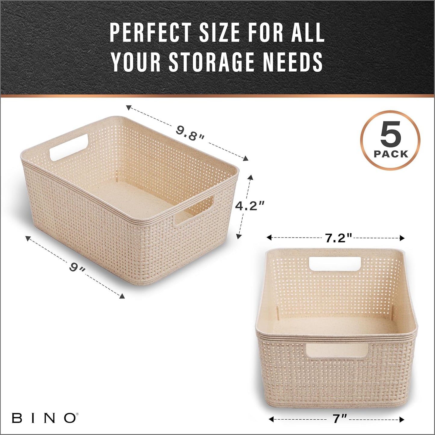 Woven Plastic Basket | Small (Natural), 5-Pack | THE JUTE COLLECTION | Home Organization