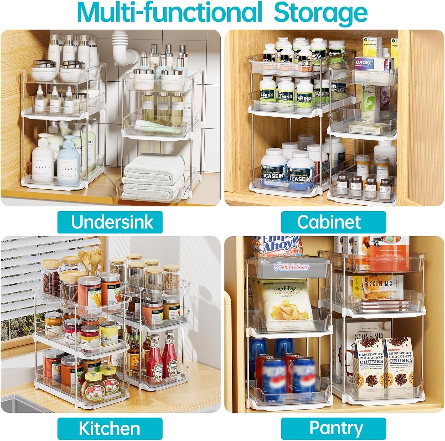 2 Sets of 3-Tier Bathroom Under Sink Organizers and Storage