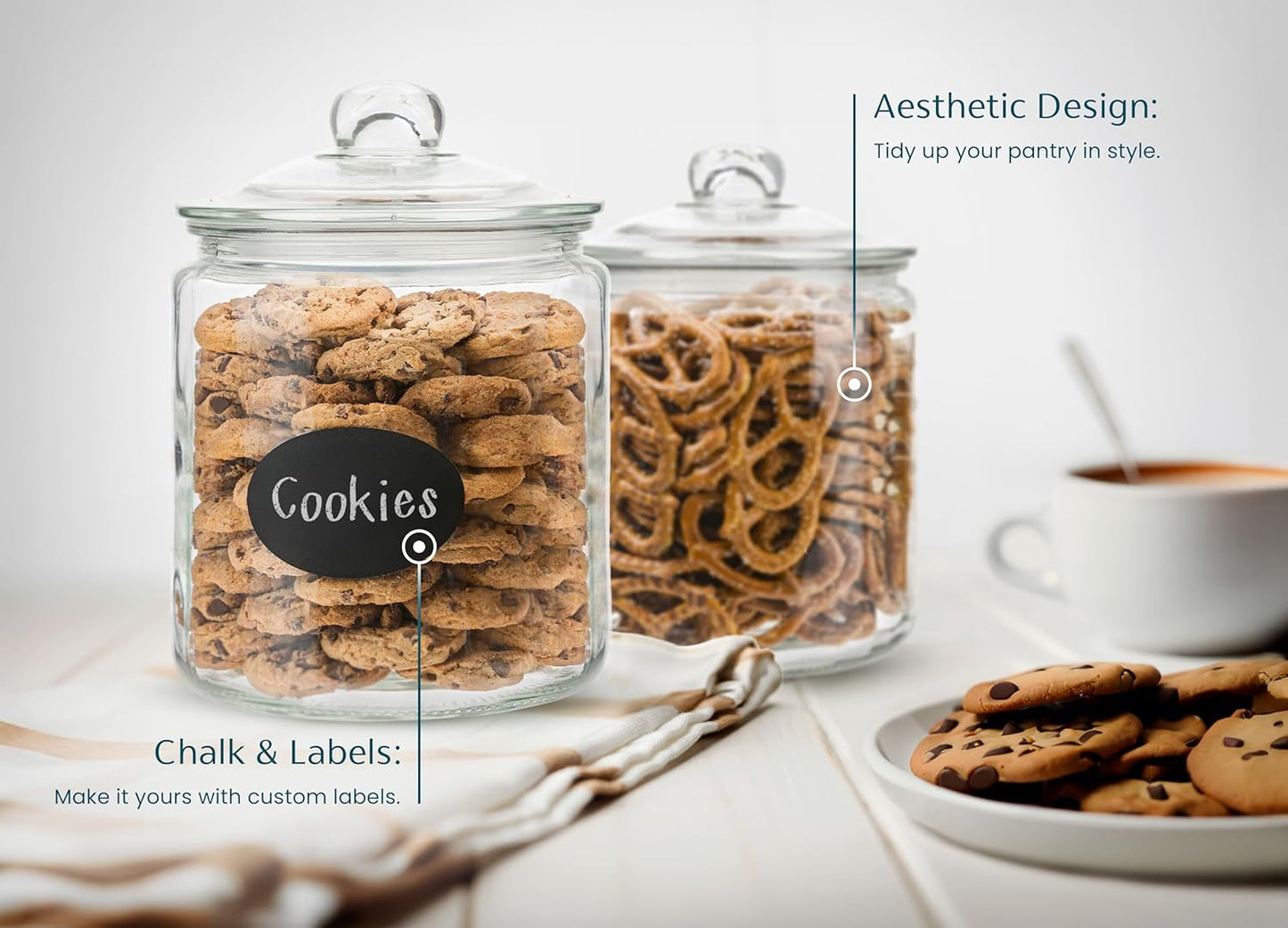 Glass Kitchen Jars, Food & Cookie Storage Containers for Pantry, Bathroom Apothecary Canisters