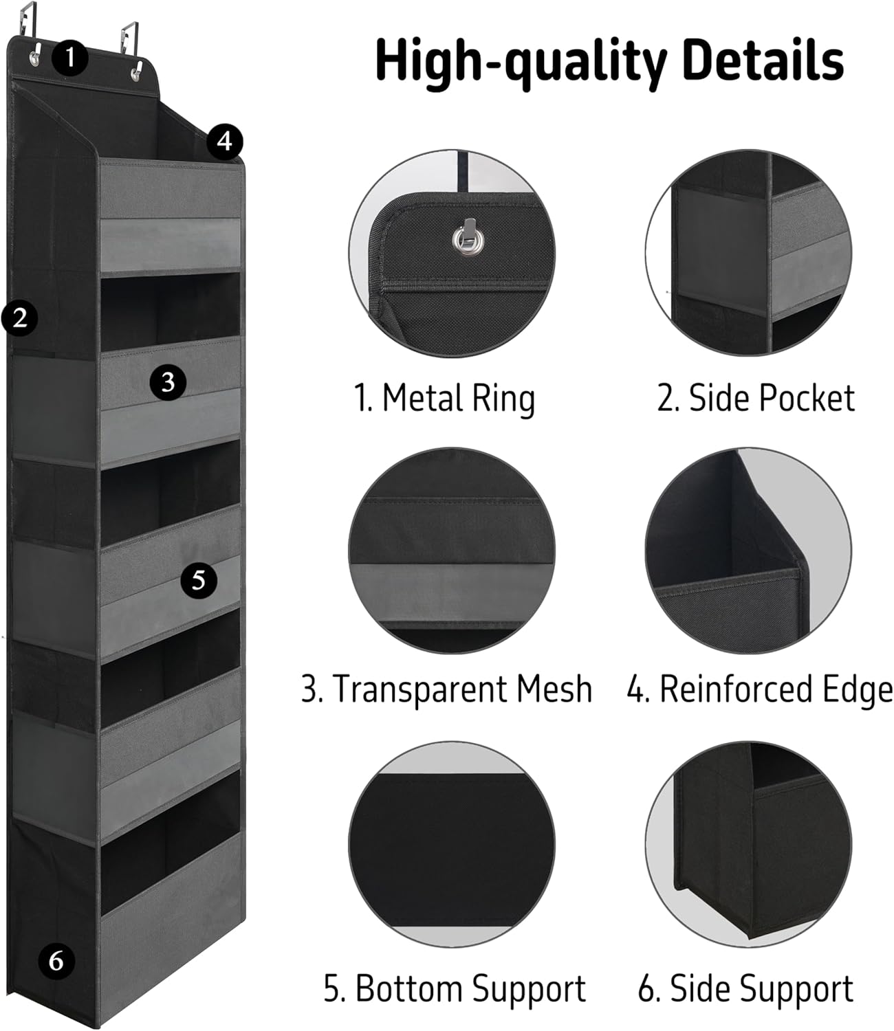 Over Door Organizer with 5 Large Pockets, Heavy Duty Hanging Organizer Storage