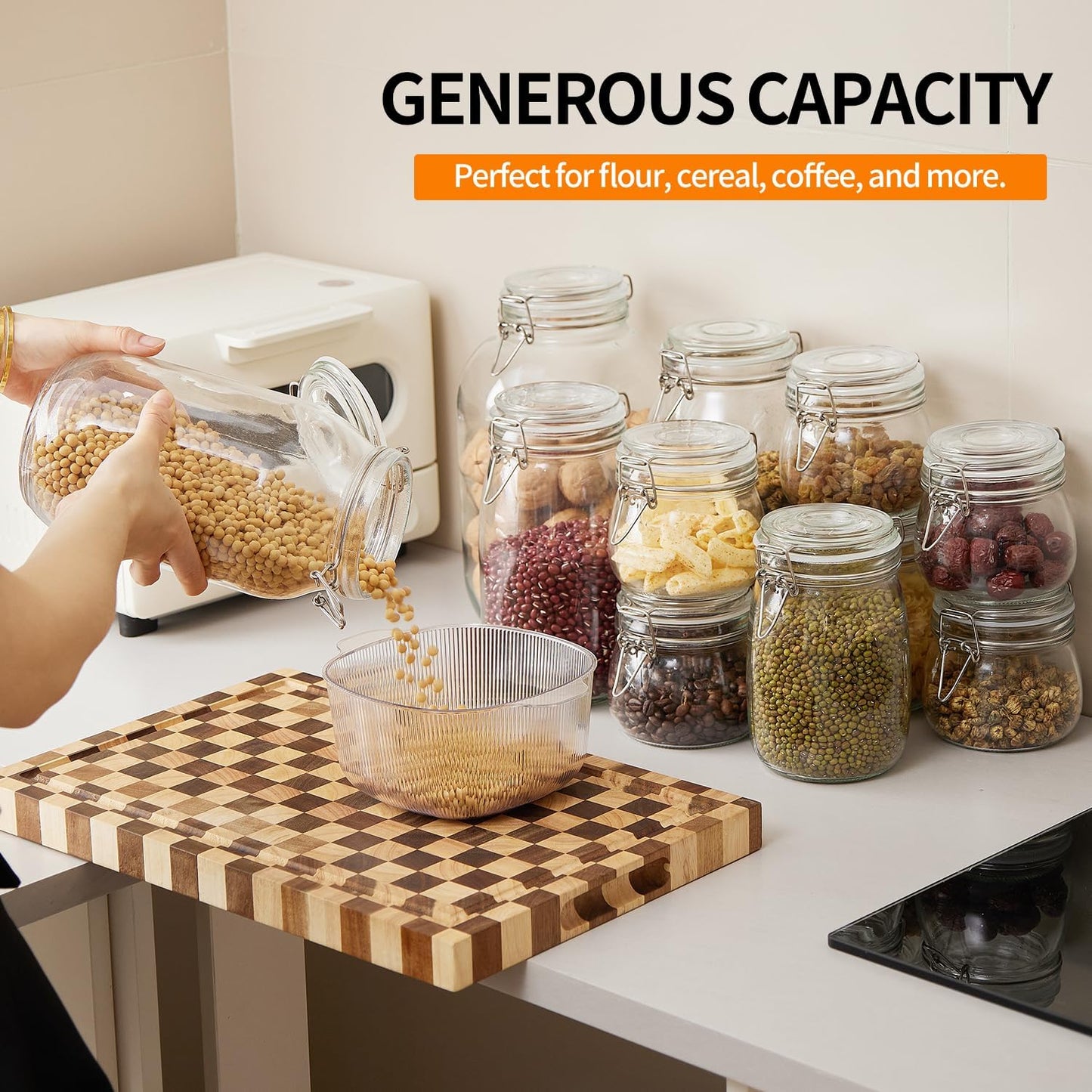 4 Pack 34oz Food Storage Jars with Airtight Lids