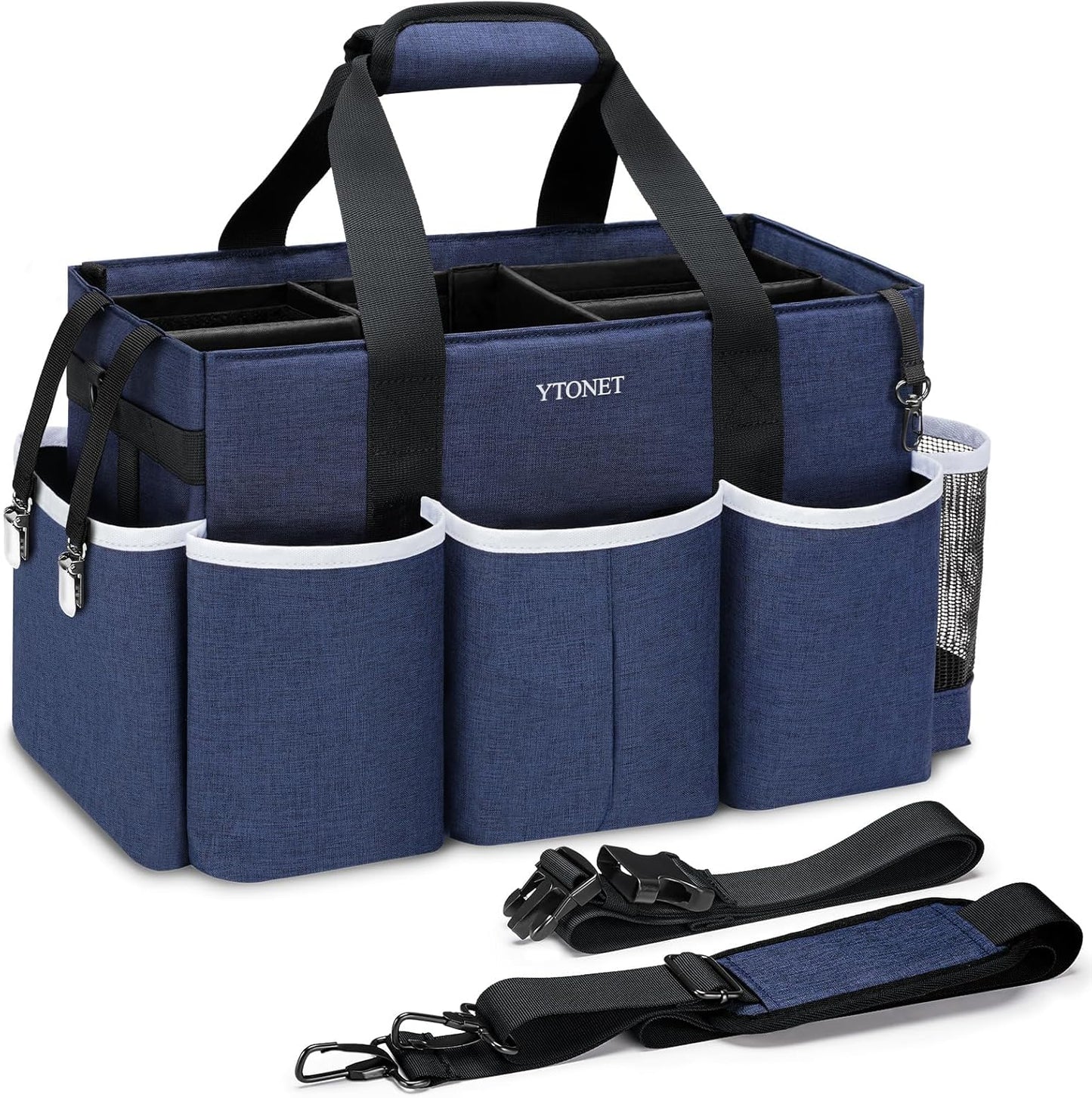 Wearable Cleaning Caddy Bag, Large Cleaning Supplies Organizer with 4 Foldable Dividers